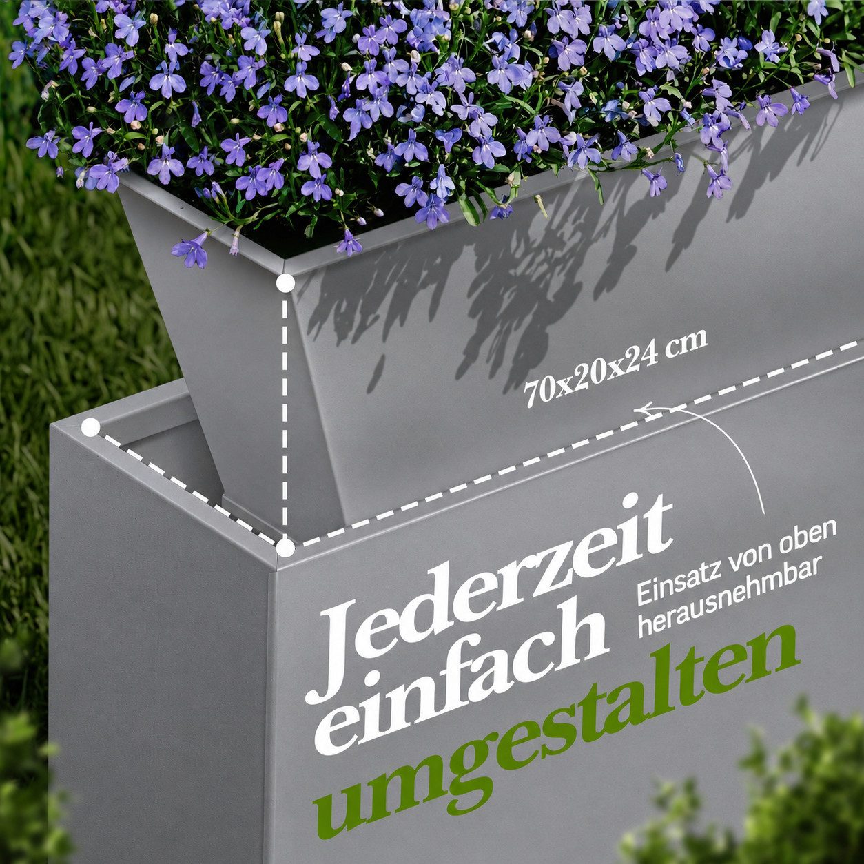VIVANNO Pflanzkübel pulverbeschichtetes Stahlblech ELEMENTO Kasten - Grau Matt (1 St), 75x25x90 cm – Bild 3 von 5