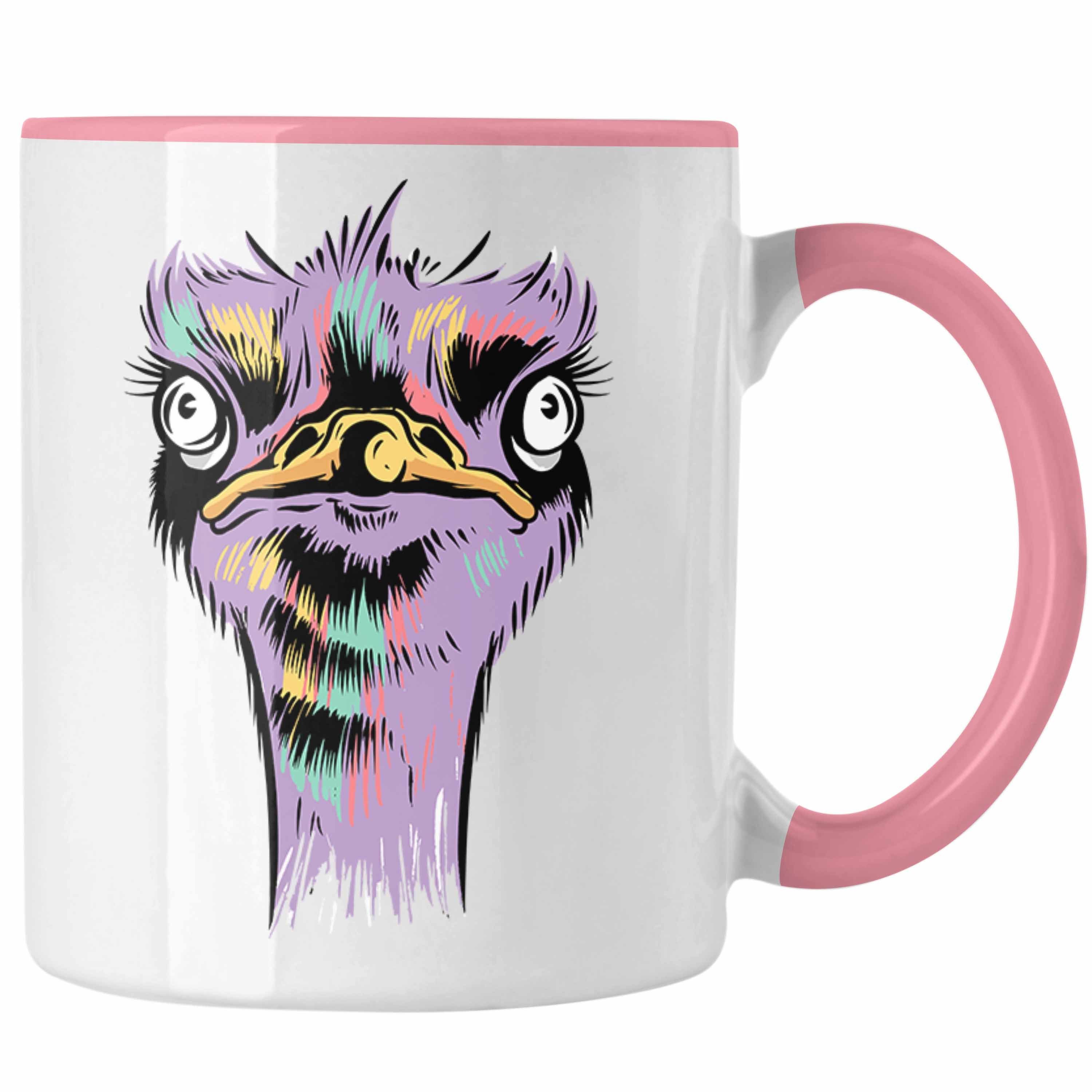 Trendation Tasse Lustige Strauß Vogel Tasse Geschenk für Safari-Liebhaber Rosa