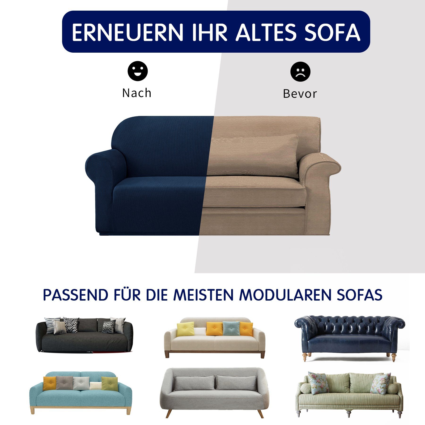 Sofahusse Marineblau Sitzer 2/3/4 mit Sofabezug, SUBRTEX, dezentem Muster