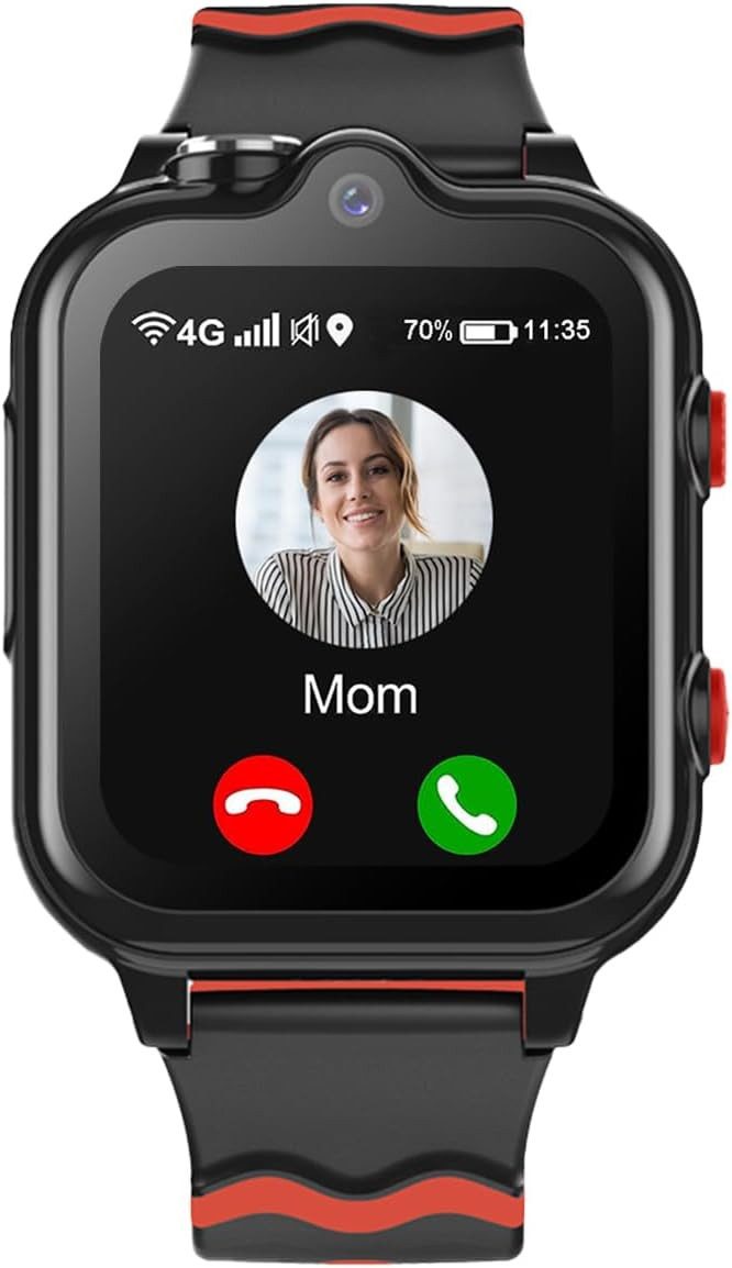 Carneedi schwarz Smartwatch (sim karte), Kinder Smartwatch 4G mit GPS, Videoanruf, SOS Taste, IP67 Schutz