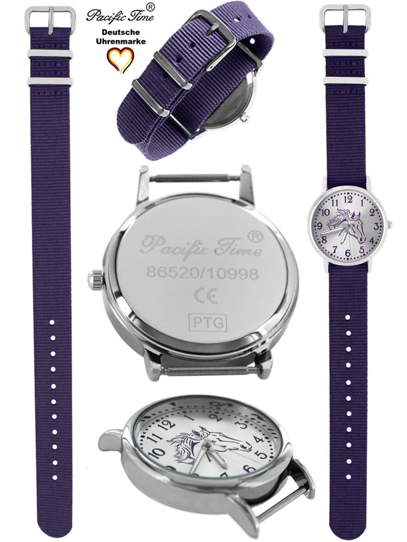 Pacific Time Quarzuhr Kinder Armbanduhr Pferd violett Wechselarmband, Mix und Match Design - Gratis Versand