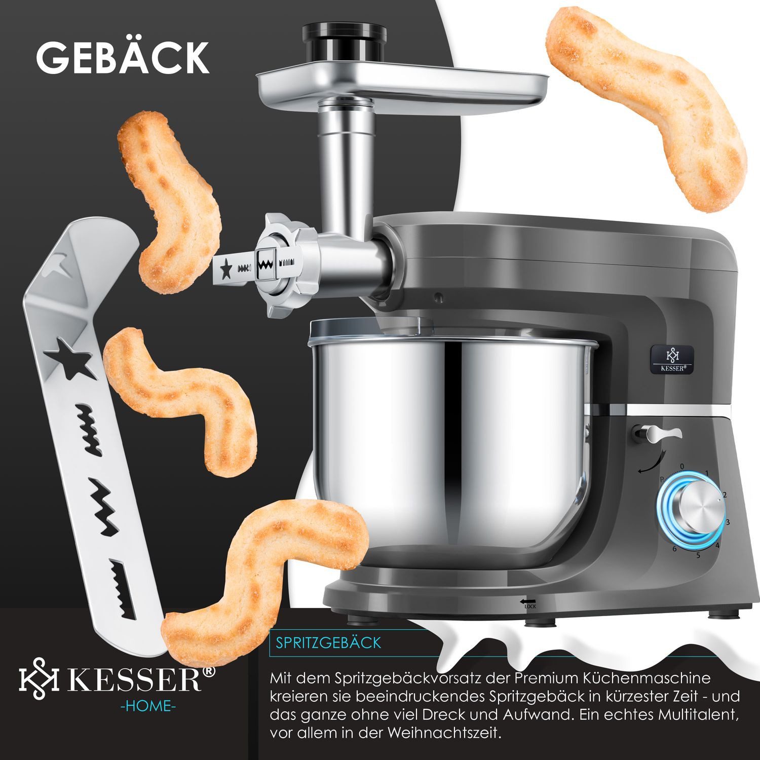 KESSER Küchenmaschine, Universal Küchenmaschine K-KM 3000 mit Fleischwolf Knetmaschine 5,5L