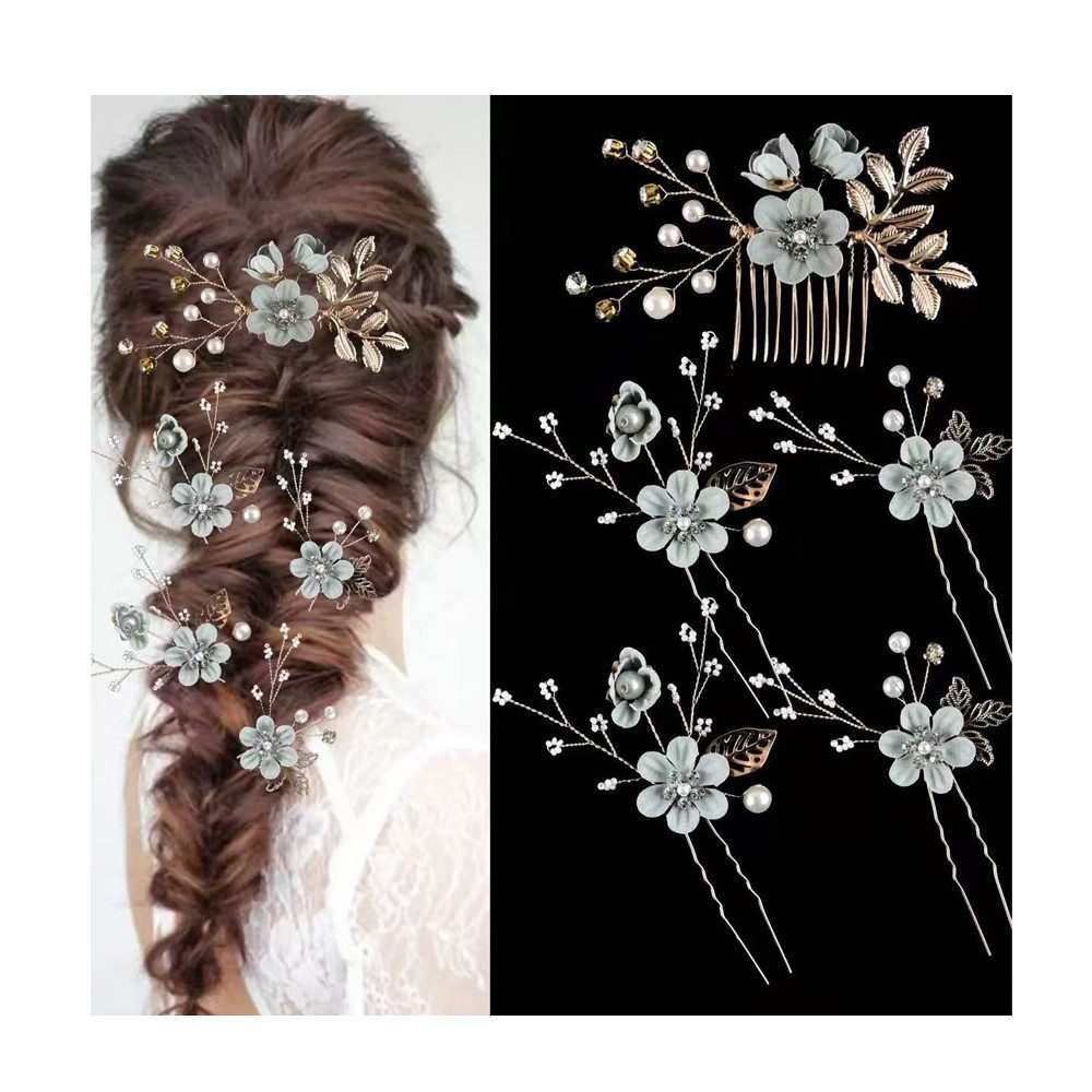 Bomiclss Haarspange 5 Stück Braut Haarnadeln Hochzeit mit Kristall & Perlen, Hochzeit Haarnadeln, Blumen Perlen Braut Haarschmuck