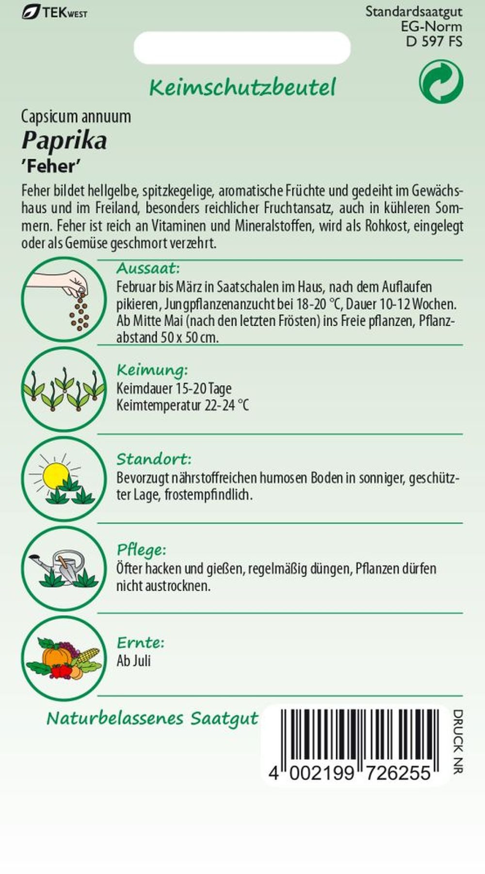 SAMEN PFANN Gemüsesamen Paprika, Feher - Paprika-Samen Saatgut Samen, Capsi günstig online kaufen