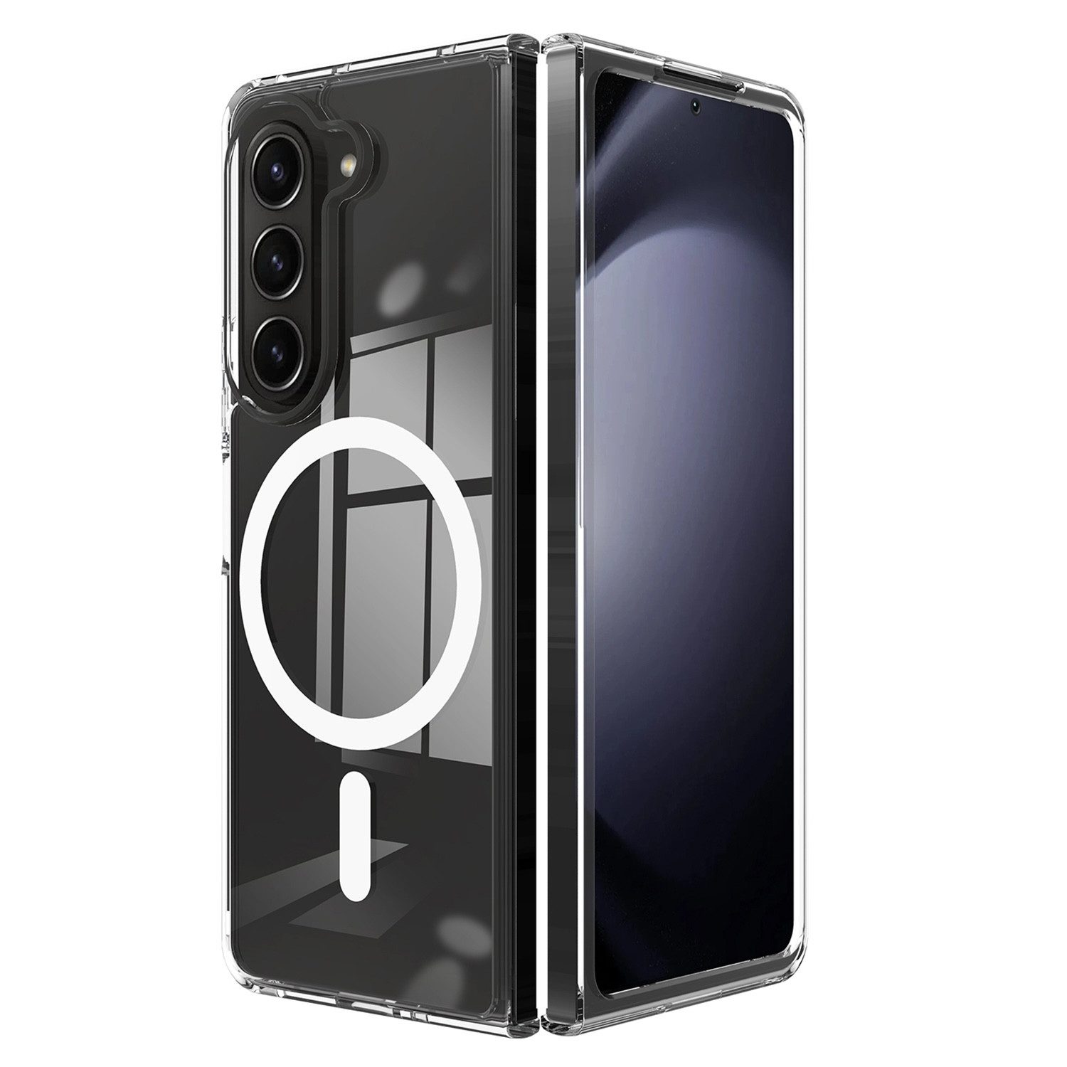 Wigento Handyhülle Für Samsung Galaxy Z Fold6 5G PC Magsafe Schutz Hülle Case Transparent, Transparente PC-Schutzhülle mit Magsafe-Modul