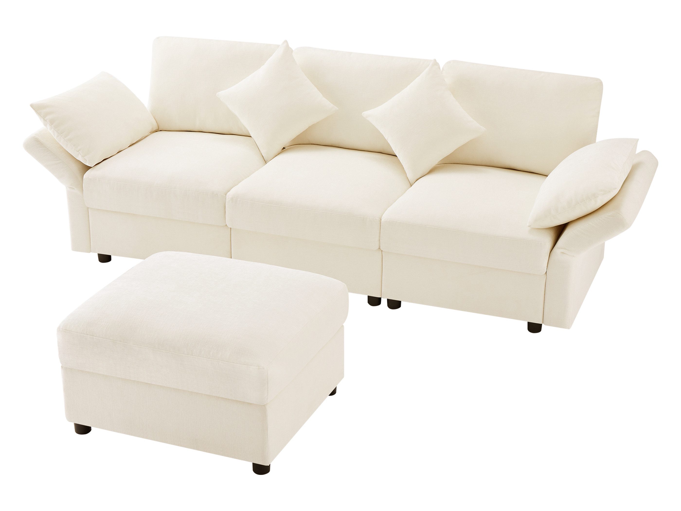 SeedWave Sofa 3 Sitzer Sofa mit Табуретки aus Chenille, 3-Fach Verstellbare Armlehnen, 4 Zierkissens inkusive
