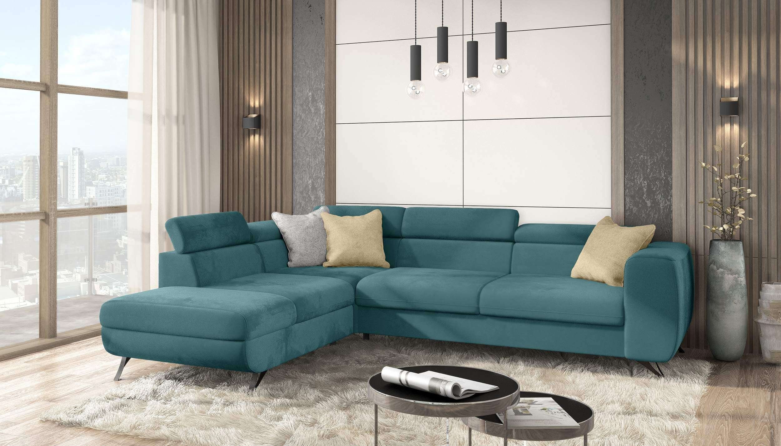 Stylefy Ecksofa Corina, L-Form, Eckcouch, oder frei Bettkasten, Bettfunktion Raum mit Modern mane im bestellbar, Design, rechts und Relaxfunktion links stellbar