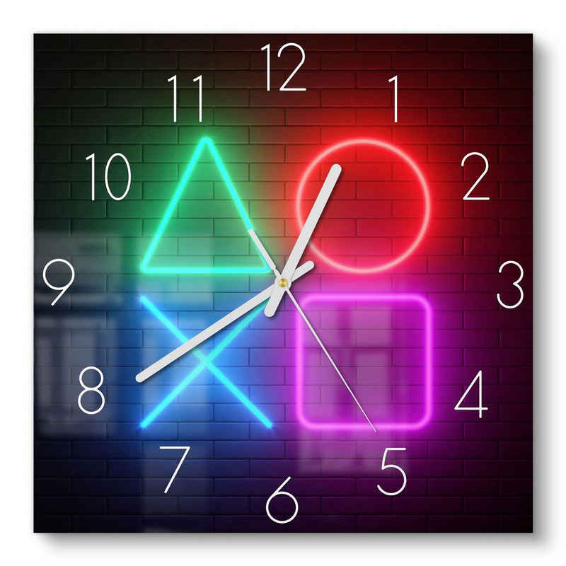 DEQORI Wanduhr 'Playstation Elemente' (Glas Glasuhr modern Wand Uhr Design Küchenuhr)