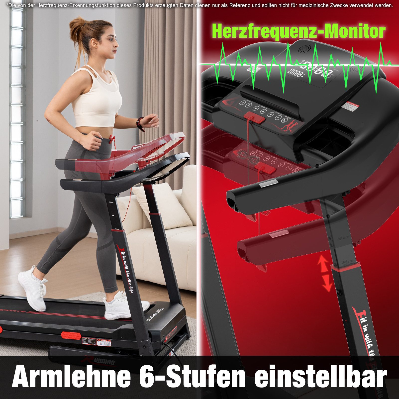 CITYSPORTS Laufband WP16 Laufband für zu Hause 1-15km/h, Elektrischer Winkellift 0-15% (Mit Toolkit, mit Schmiermittel), Mit Puls Max Tragfähigkeit 200kg, 2200W Motor Walking-Jogging-Pad