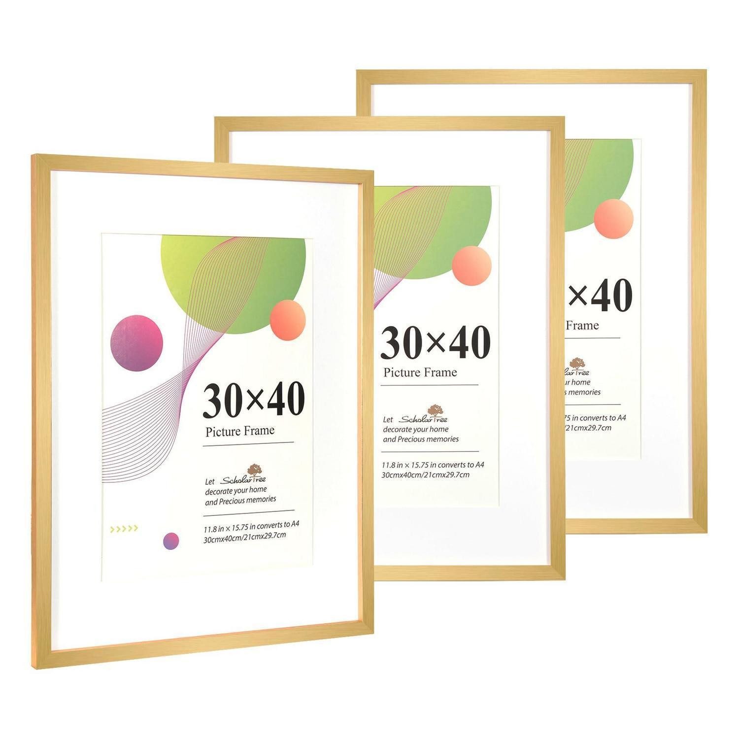 LuxusKollektion Bilderrahmen-Set Bilderrahmen 30x40 Holz 3er-Pack Gold A4, (1 St)