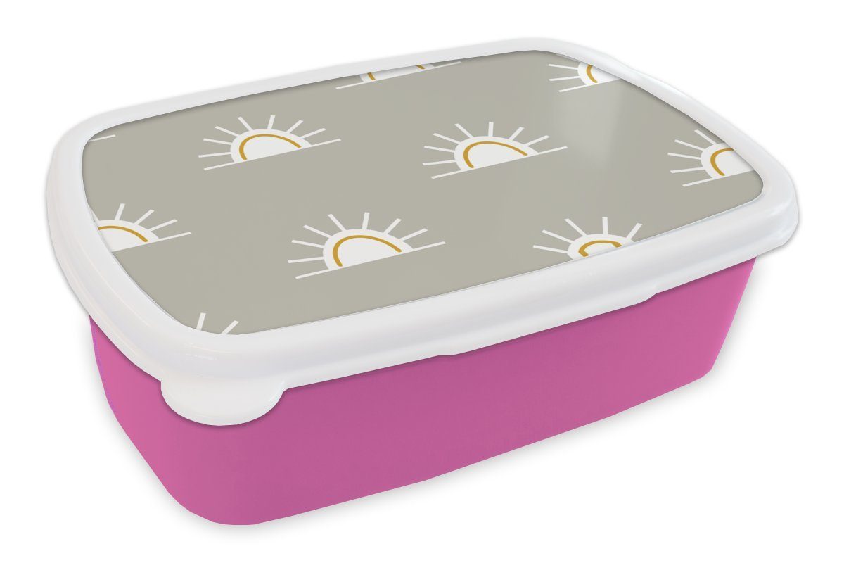 MuchoWow Lunchbox Sonne - Boho - Muster, Kunststoff, (2-tlg), Brotbox für Erwachsene, Brotdose Kinder, Snackbox, Mädchen, Kunststoff rosa
