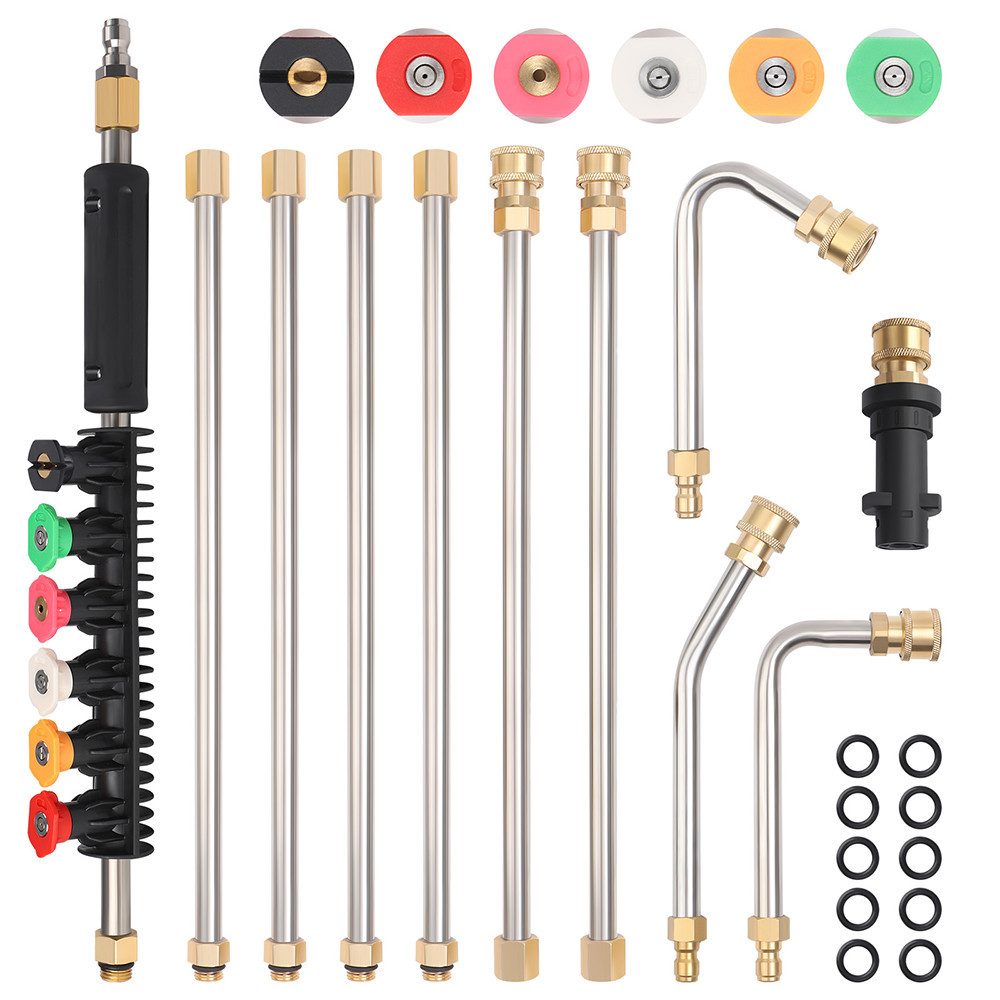 PRIISF Hochdruckreiniger-Düse Hochdruckreiniger-Verlängerungsstab 11 Stück Ersatzlanze Sprühdüsen, passend für Karcher K-Serie K2-7, K2, K3, K4, K5, K6, K7, (mit Karcher-Adapter, 1/4 Zoll Schnellanschluss, 4000PSI, Hochdruckreiniger Teleskopische Ersatz Lanze Tipps Reinigungswerkzeuge), Dachrinnenreinigungswerkzeug-Verlängerungslanze Düsenspitzen