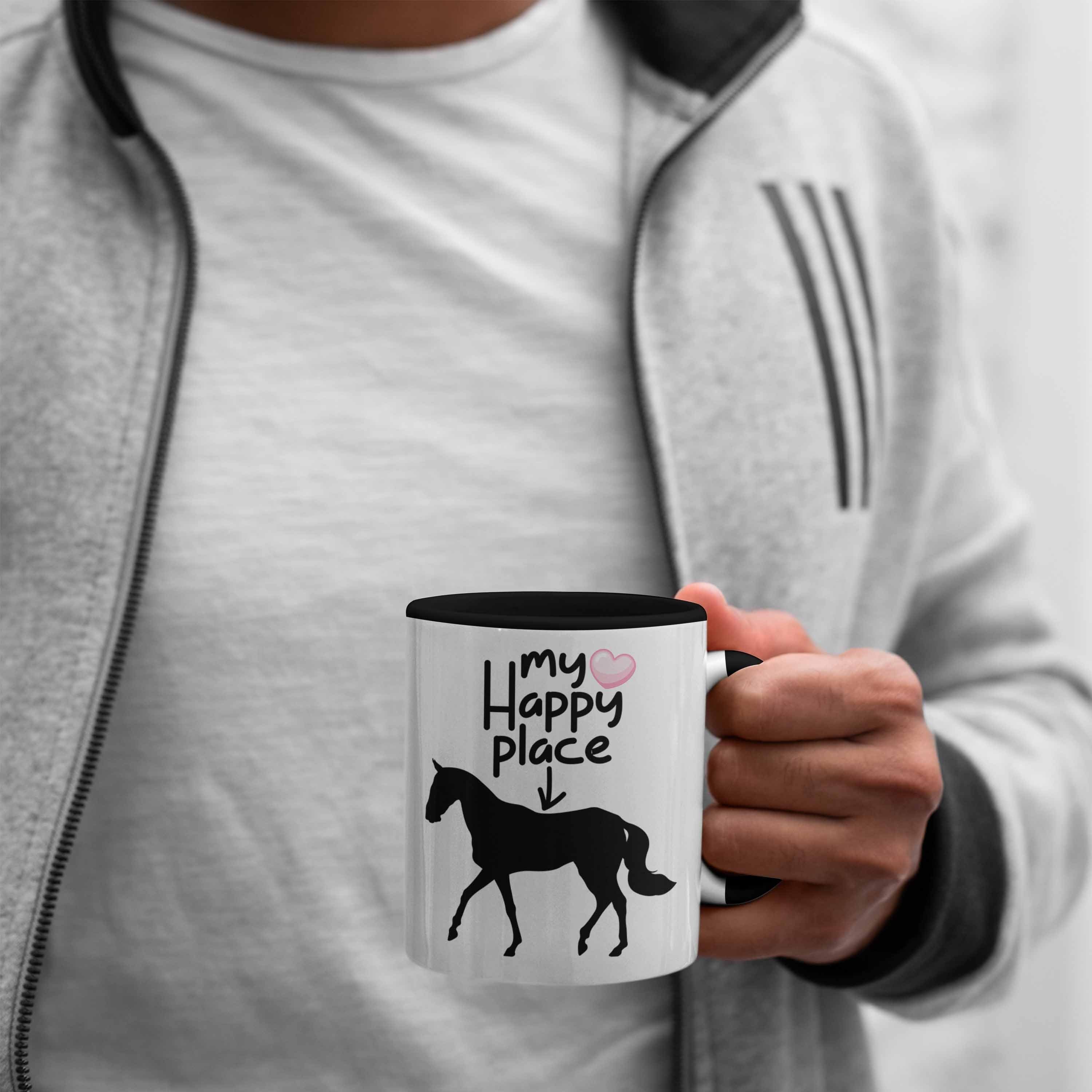 Geschenkidee Lustige für Reiterinnen Schwarz Trendation Pferde "My für Tasse Tasse Happy Place"