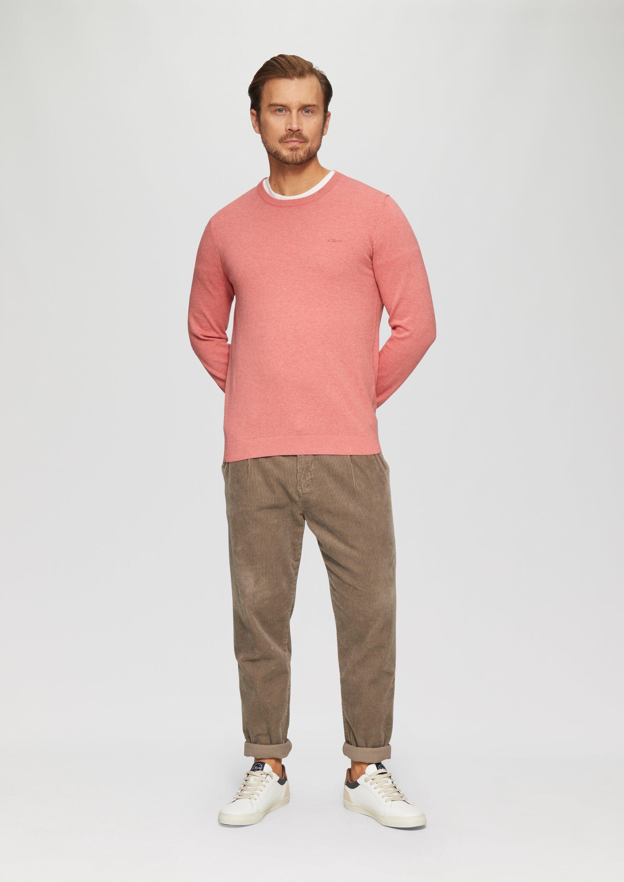 s.Oliver Longpullover Strickpullover Baumwollpullover mit Logo-Stickerei