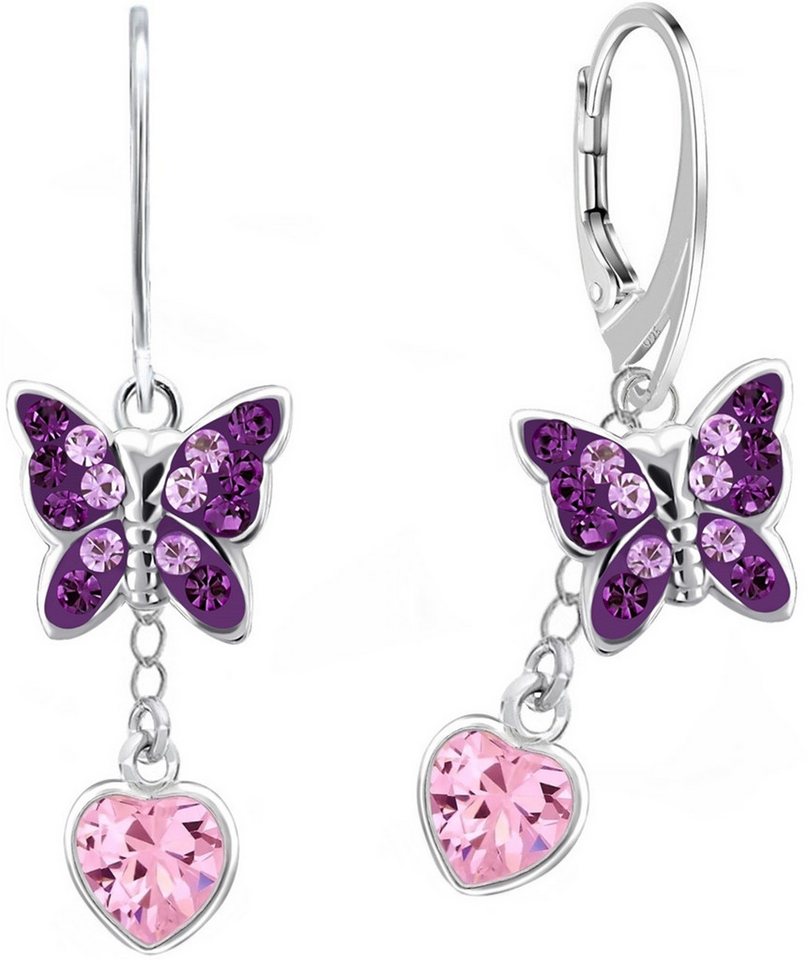Goldene Hufeisen Paar Ohrhänger Schmetterling mit Rosa Herz Zirkonia Ohrringe 925 Silber (1 Paar, inkl. Etui), Handgefertigt