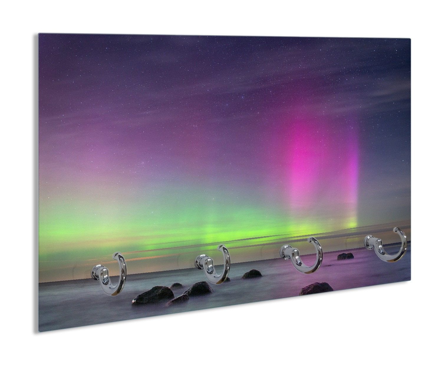 Wallario Handtuchhalter Lichter über stillem Meer, aus Glas mit 4 Metallhaken