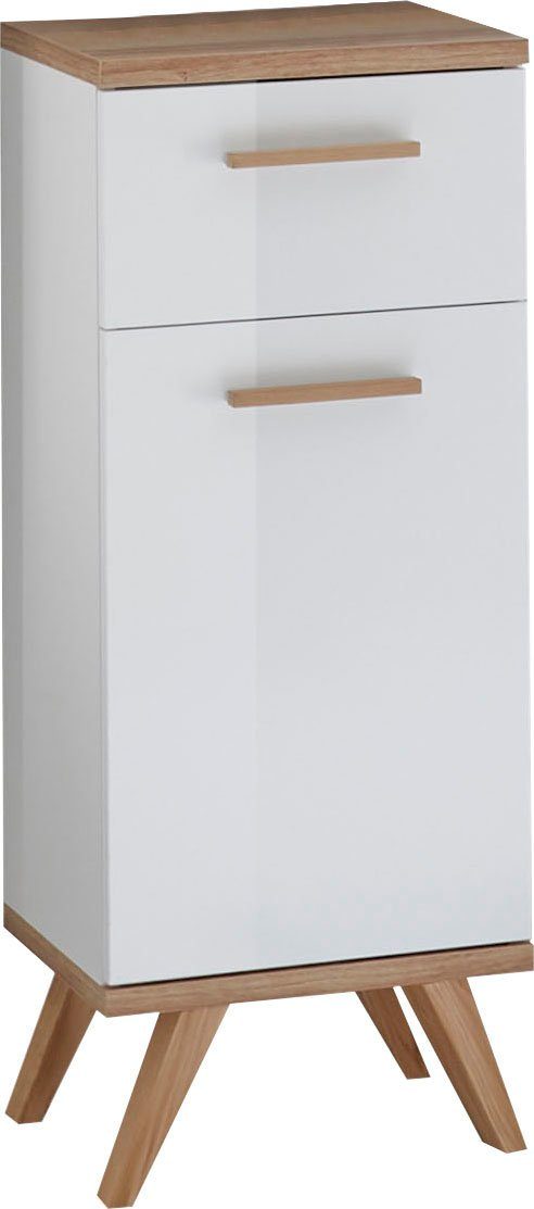 Saphir Unterschrank Quickset 923 Badschrank mit 1 Schublade, 1 Tür, 35,5 cm, Weiß Glanz Badezimmer-Unterschrank inkl. Türdämpfer, mit Holzgriffen