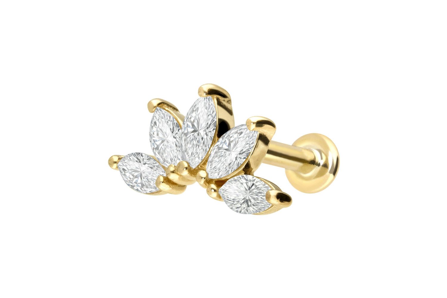 Piercing-Set 18 Karat Gold Labret mit Innengewinde DIAMANT-LOTUSBLÜTE