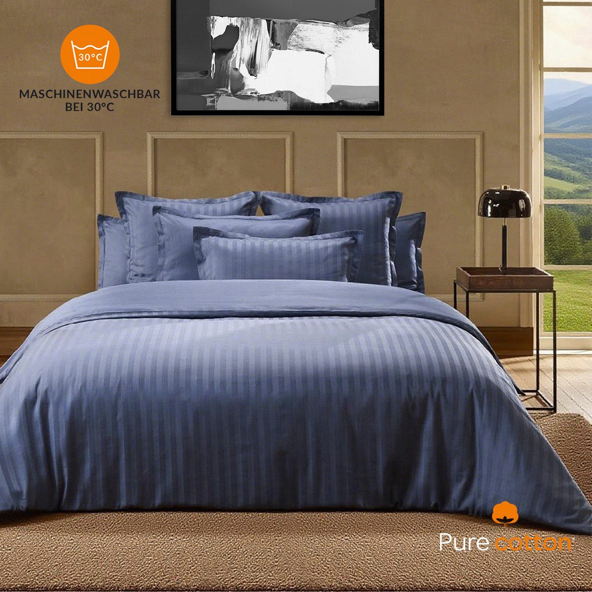 Pure cottom Bettwäsche Satin-Bettwäsche blau, Baumwoll-Satin, verschiedene Größen
