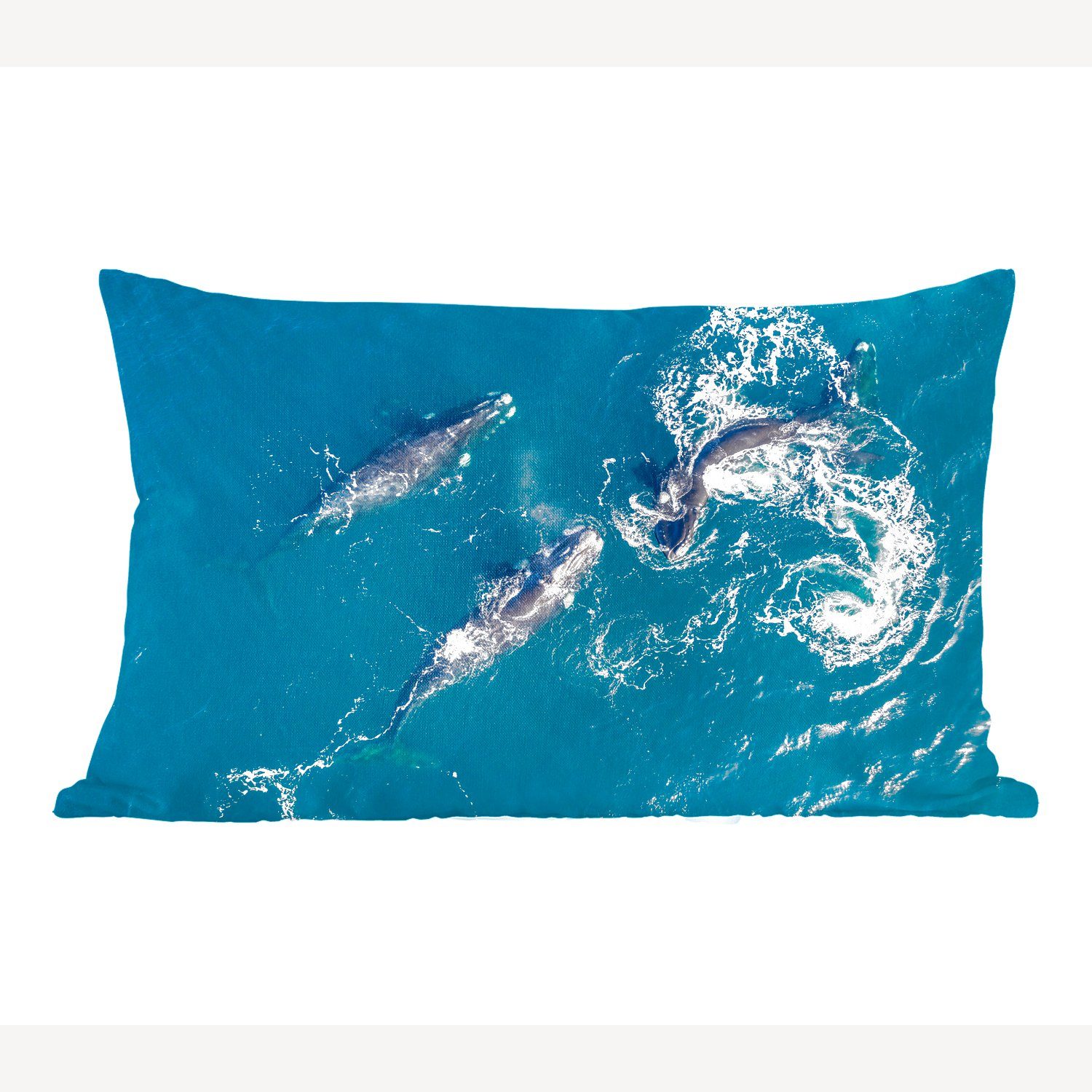 MuchoWow Dekokissen Wale Schlafzimmer - Meer, Wohzimmer Zierkissen, mit Blau Füllung, Dekoration, - Dekokissen
