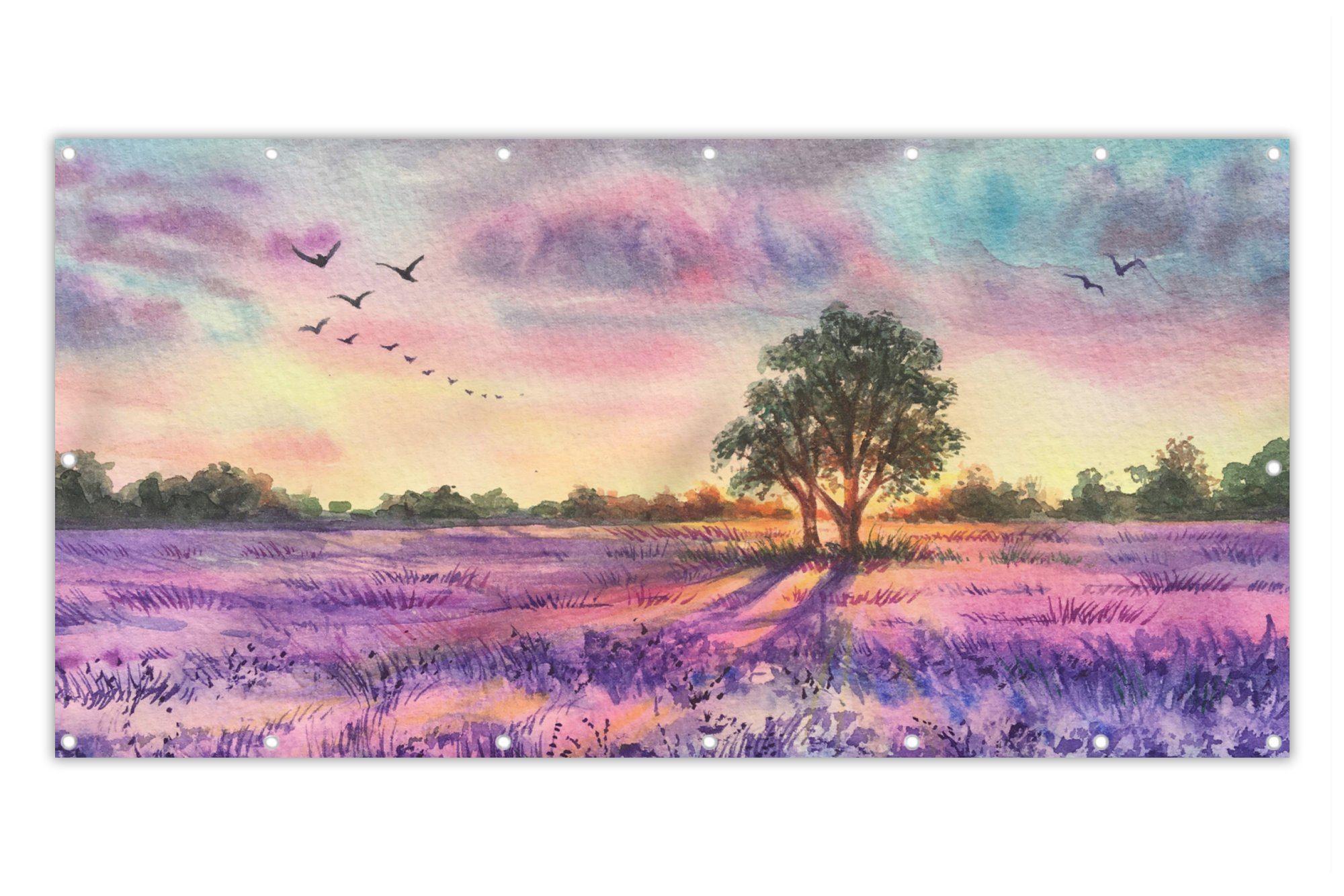 MuchoWow Balkonsichtschutz Lavendel Farbe Vögel Bäume Lila (1