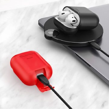 Baseus Kopfhörer-Schutzhülle Baseus AirPods Wireless Charger Rot Case Silikon Schutztasche mit QI Induktives Laden für Apple AirPods Kopfhörer