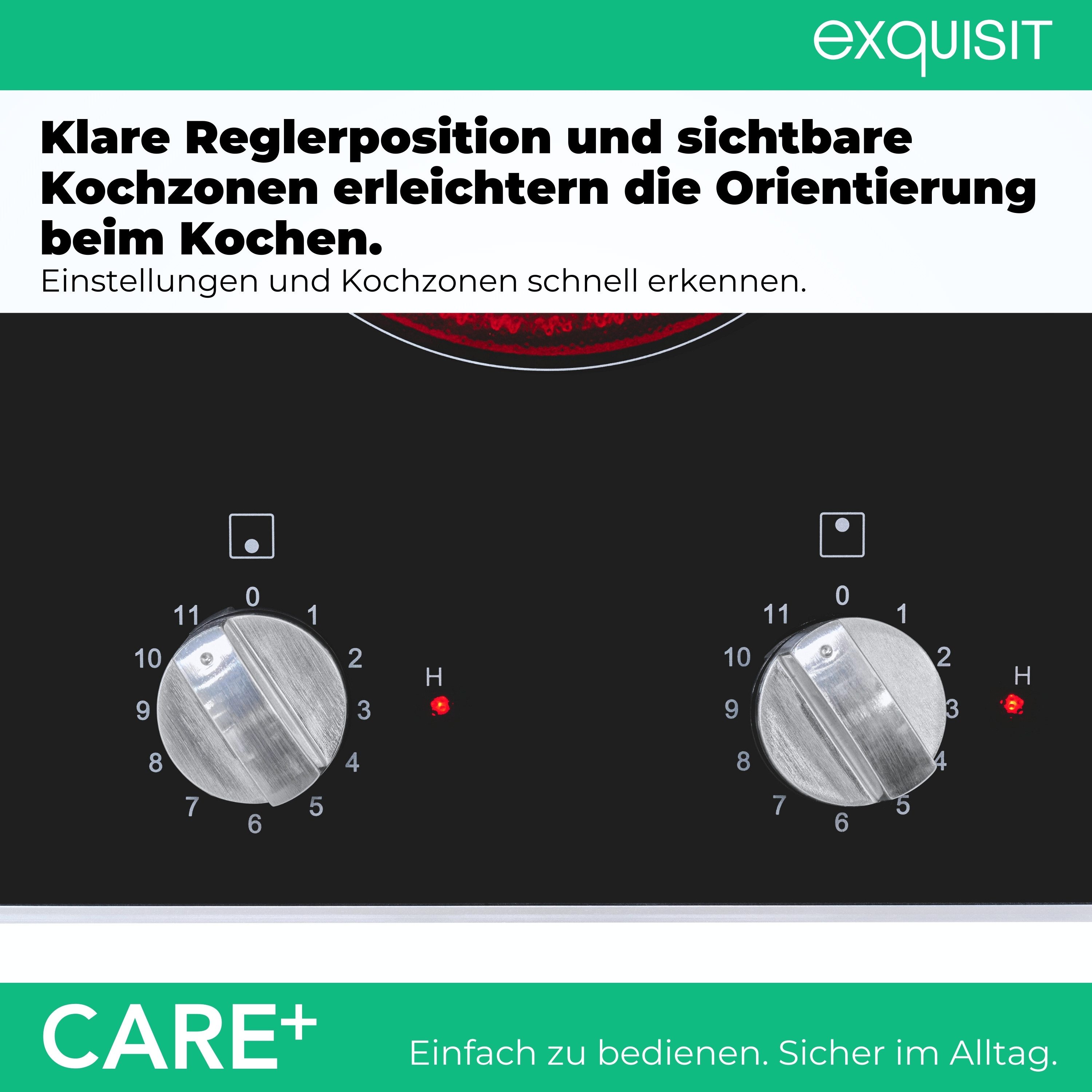 exquisit Elektro-Kochfeld EKC300-RK-420Care, 2 Kochstellen, Strahlungskochzonen, Drehknopf Bedienung, 11 Stufen