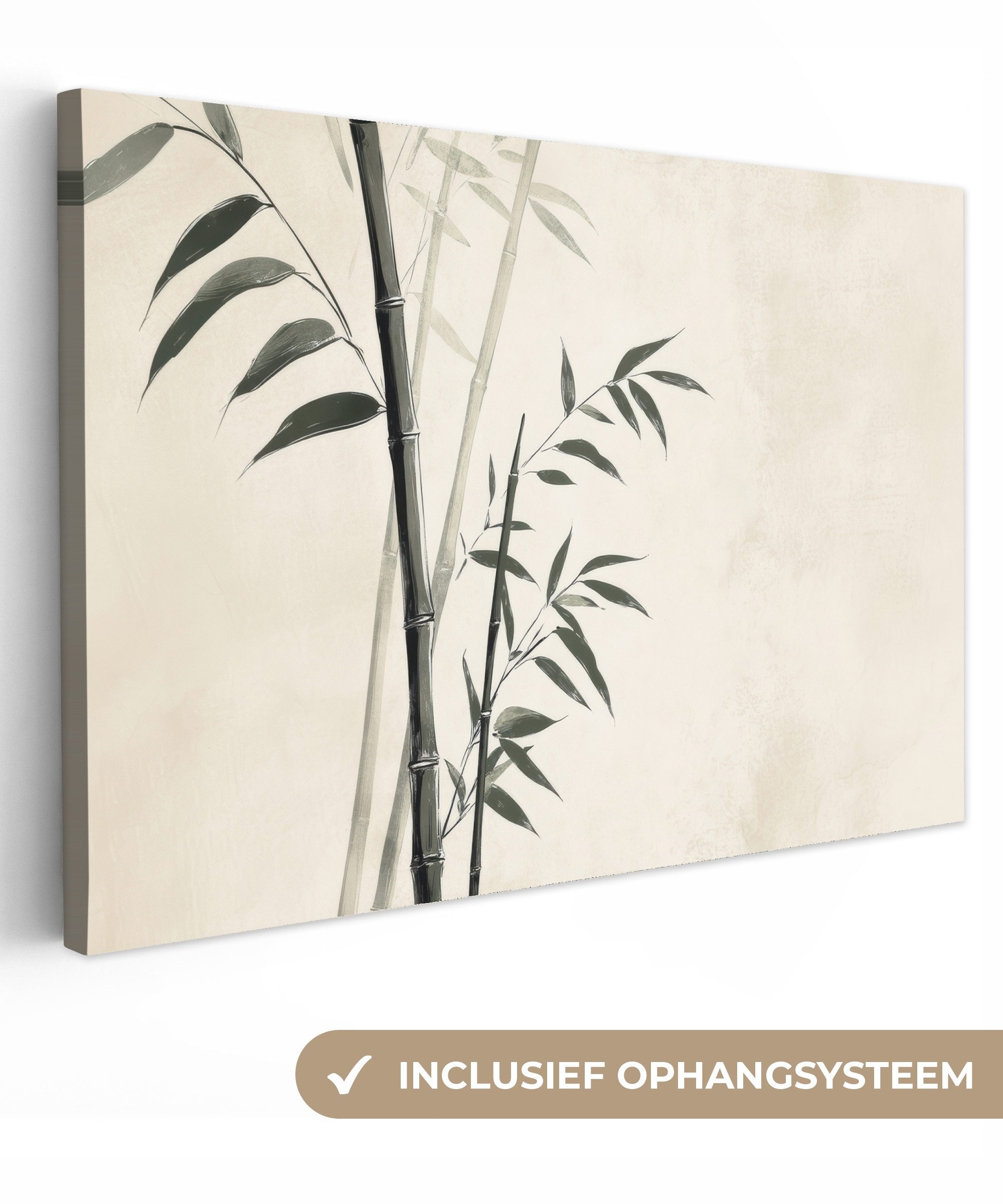 OneMillionCanvasses® Leinwandbild Japandi - Bambus - Beige, Fotodruck (1 St), Leinwände Wanddeko Wohnzimmer Schlafzimmer 60x40 cm
