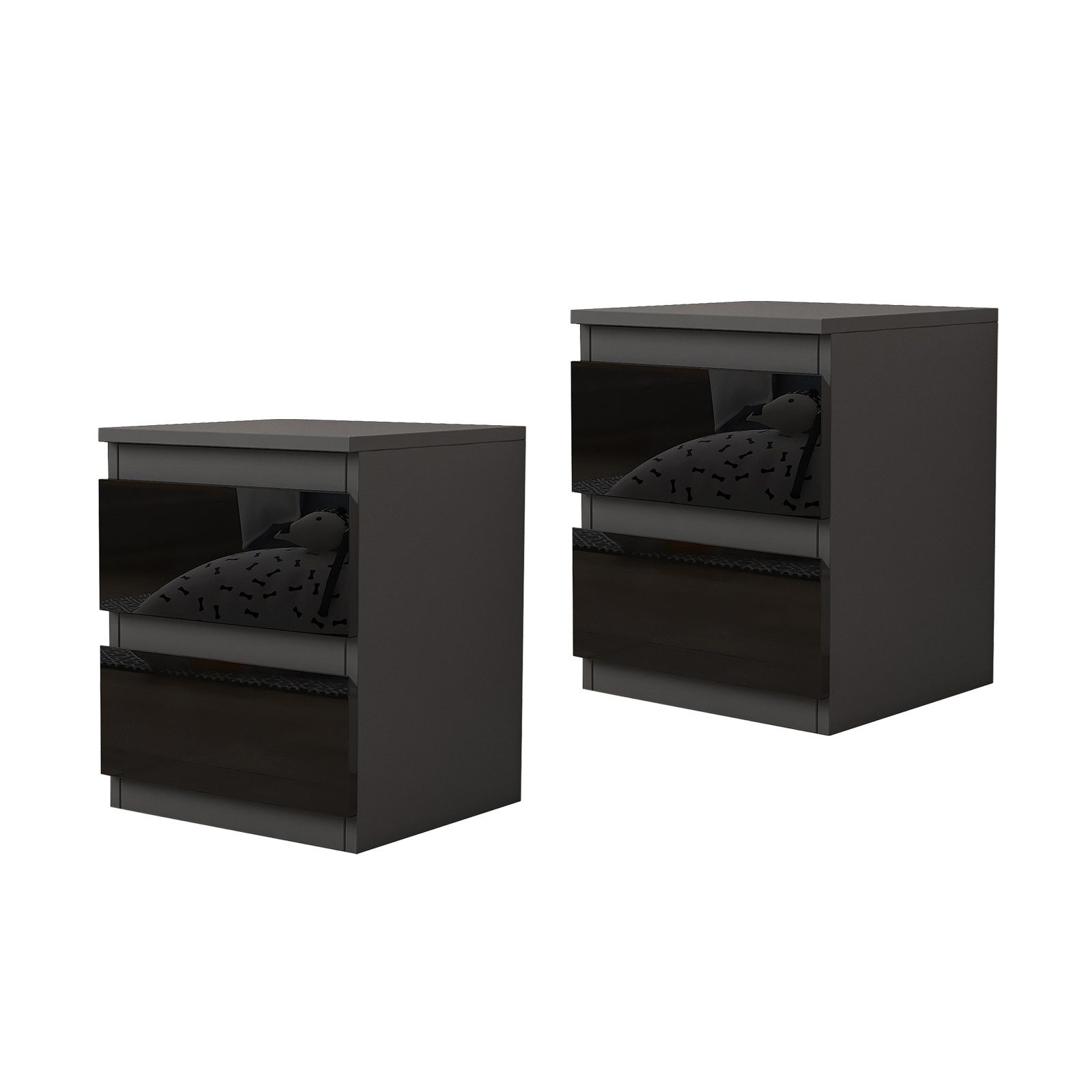 HTI-Living Nachtkommode Nachtschrank Kenji Hochglanz 2er-Set (Set, 2 St., 2 Nachtschränke), Nachtkommode 2 Schubladen