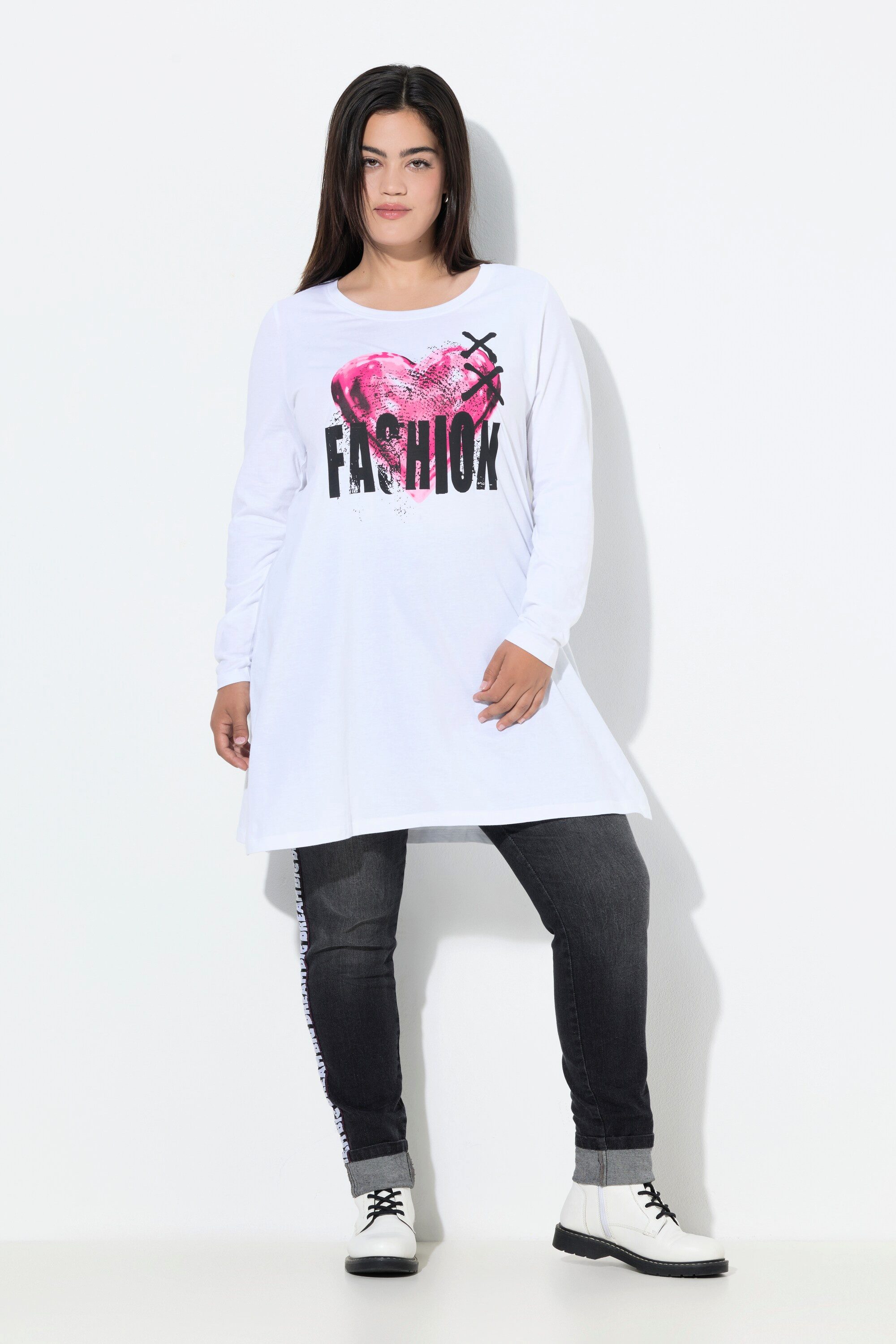 Angel of Style Longshirt T-Shirt A-Linie Herz-Motiv Langarm