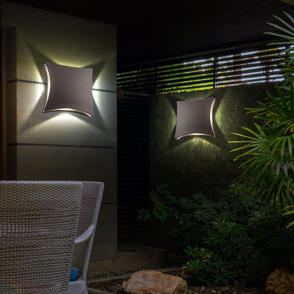 etc-shop LED Wand Akzent Außen-Wandleuchte, LED-Leuchtmittel verbaut, Leuchten Warmweiß, fest Lampen 2er Außen Set Effekt Beleuchtungen