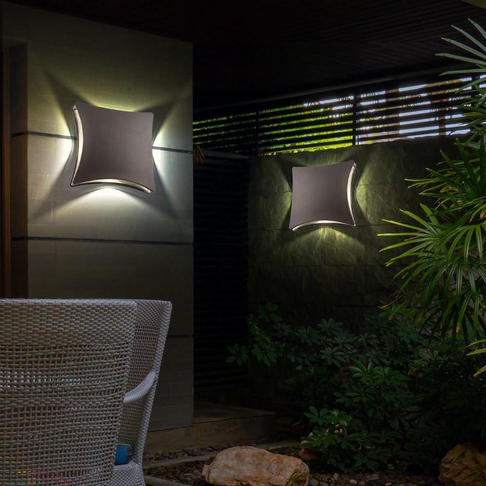 etc-shop Außen-Wandleuchte, LED-Leuchtmittel fest verbaut, Warmweiß, 2er  Set LED Wand Leuchten Beleuchtungen Außen Lampen Effekt Akzent
