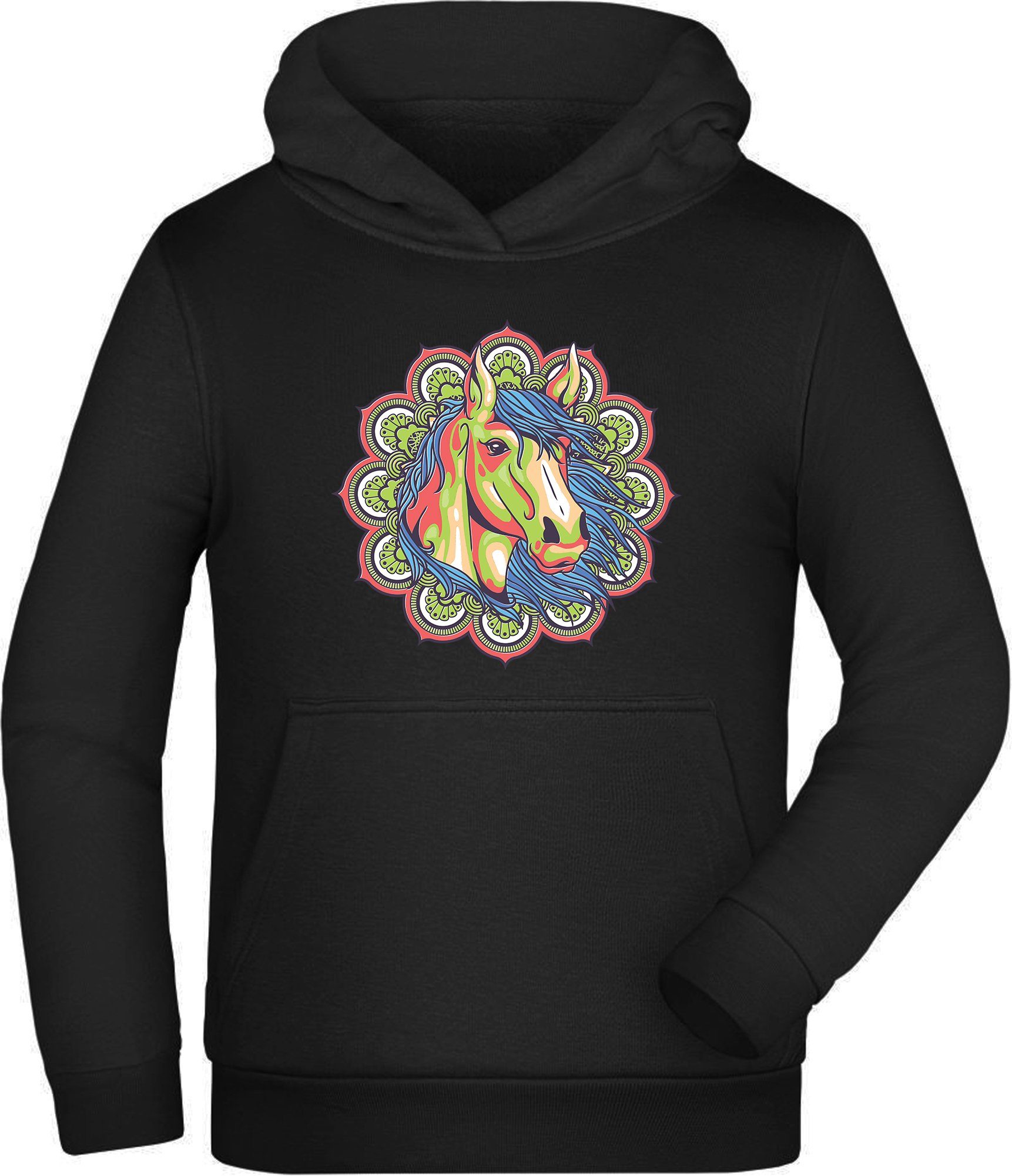 MyDesign24 Hoodie Kinder Kapuzen Sweatshirt - Pferde Hoodie Mandala Stil Kapuzensweater mit Aufdruck, i149