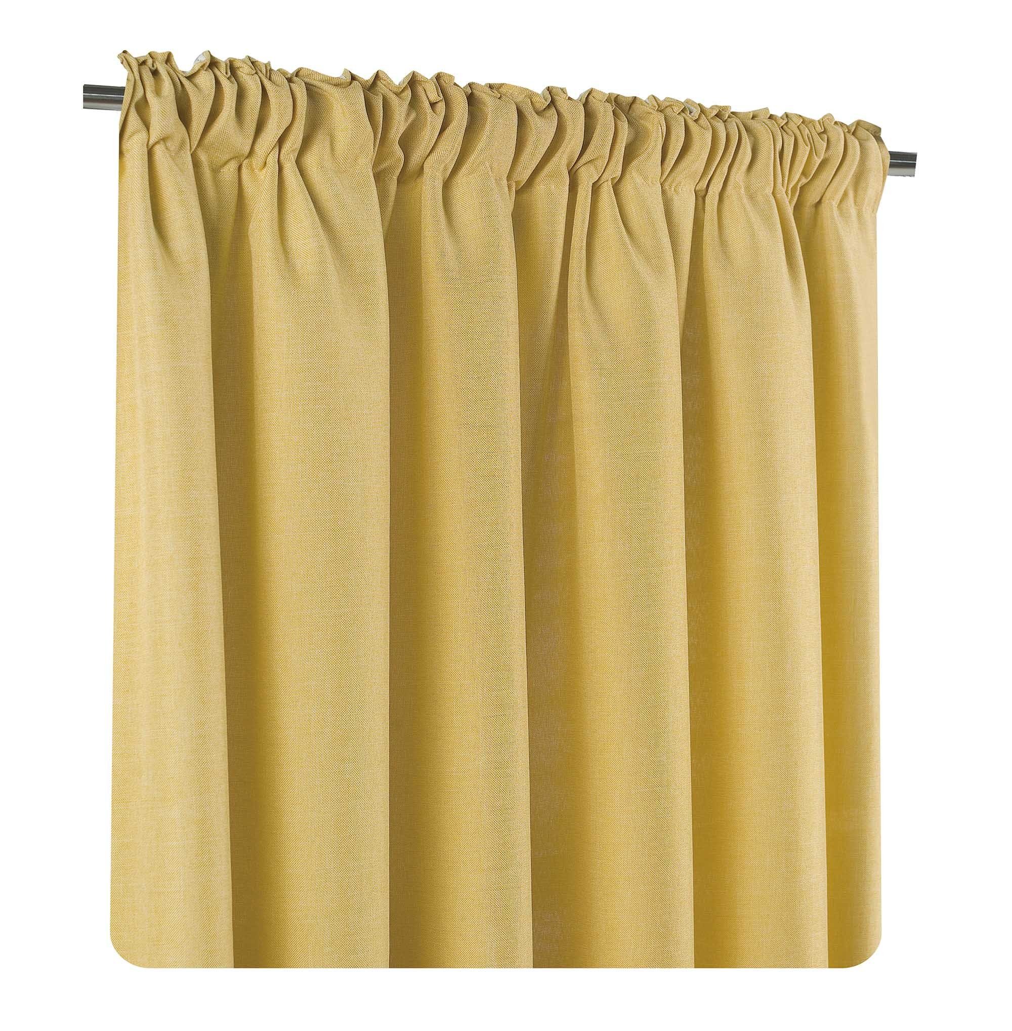 Gardine Vorhang 2er Set Kräuselband 140x245 cm blickdicht Struktur Leinenoptik, Haus und Deko, Kräuselband (2 St), blickdicht, Polyester Gelb