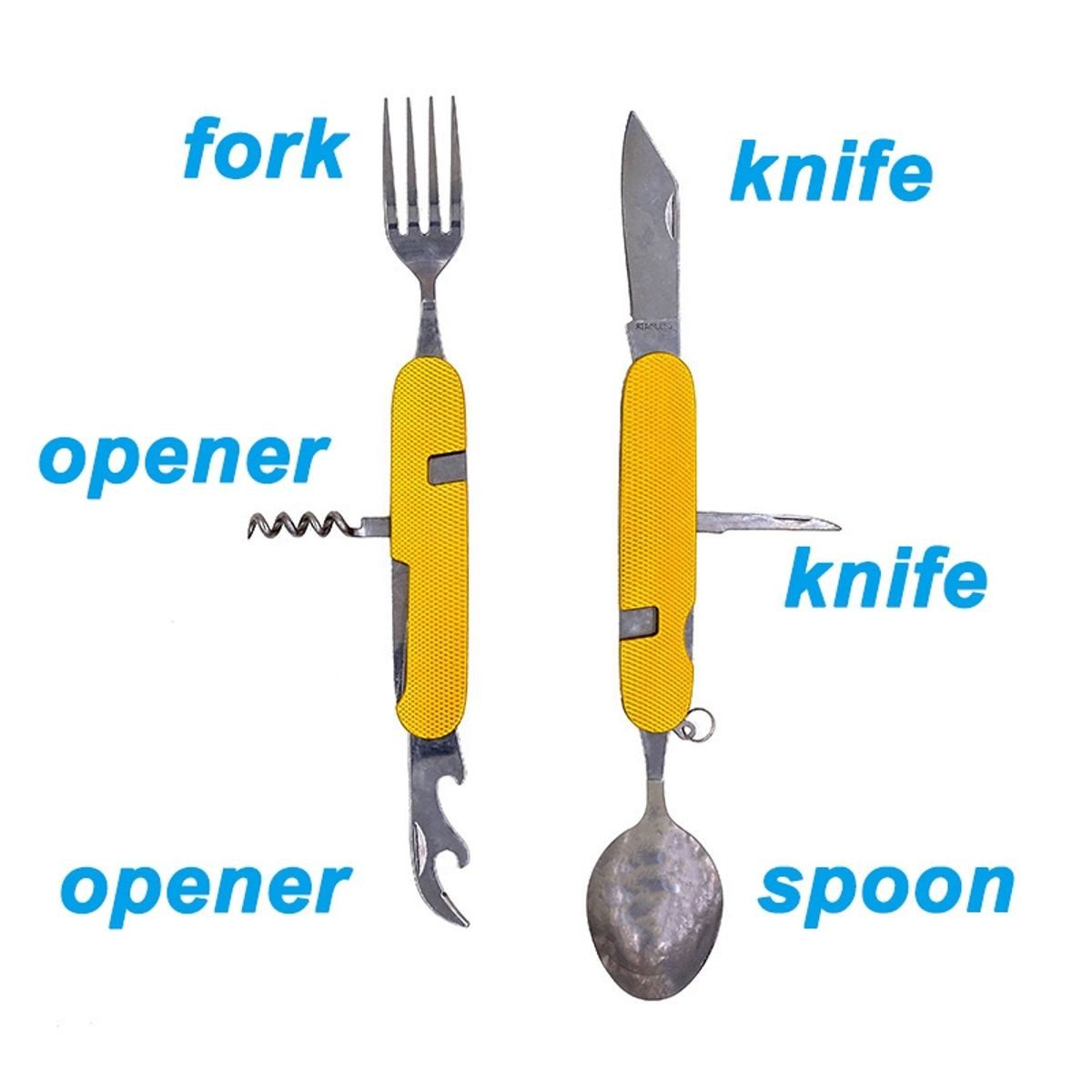 König Design Besteck-Set 6 in 1 Camping Besteck Set Klappbar, 1 Personen, Reisebesteck Outdoor Bundeswehr Feldbesteck – Bild 5 von 5