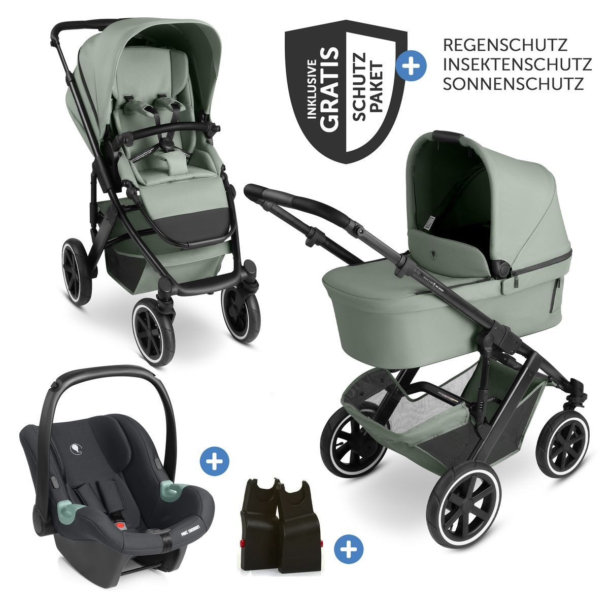 ABC Design Kombi-Kinderwagen Salsa 5 Air - Pine, 3in1 Kinderwagen Buggy mit Babywanne, Babyschale, Sportsitz & Zubehör
