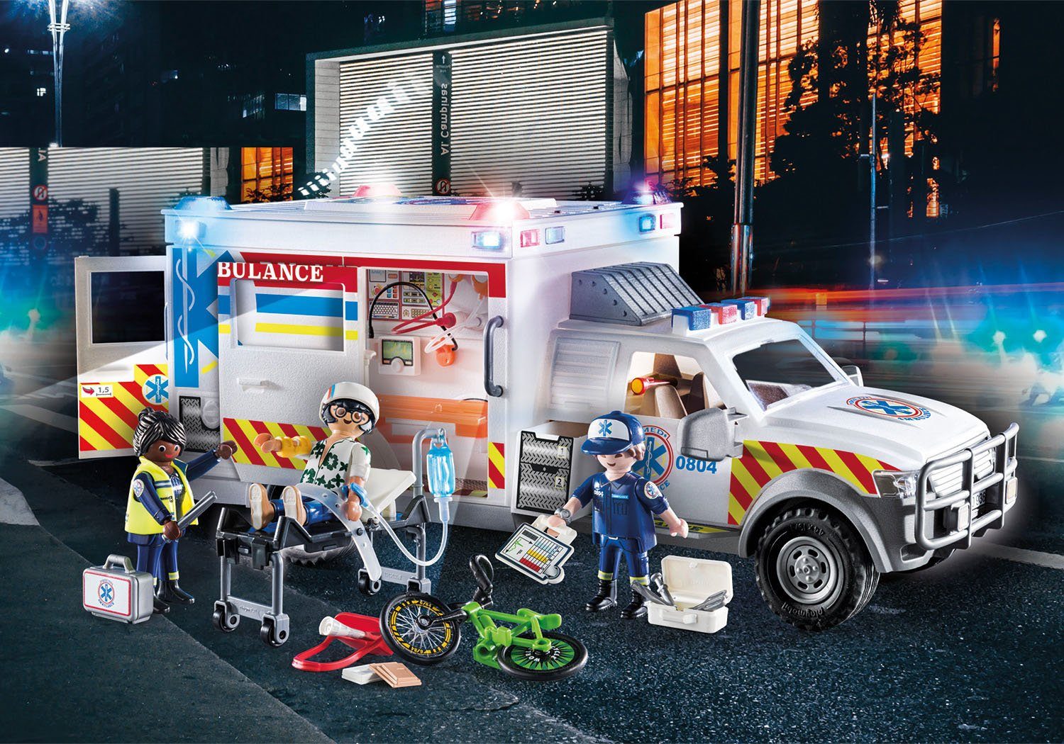 mit Made US (70936), Ambulance Germany City Licht- Soundeffekten, in Action, Rettungs-Fahrzeug: und St), Konstruktions-Spielset Playmobil® (93