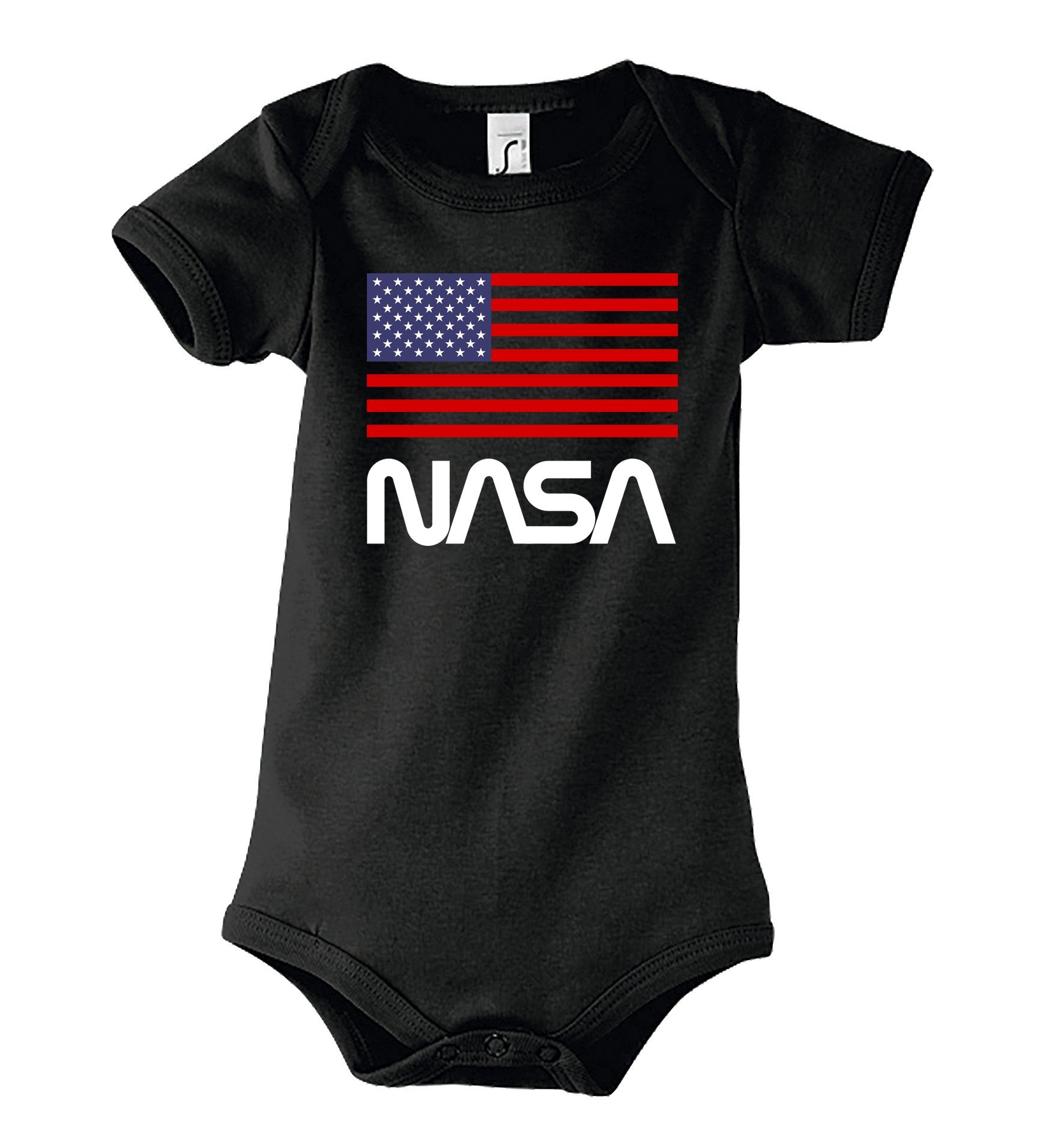 Youth Designz Kurzarmbody Baby niedlichem Frontprint NASA Strampler Schwarz Body USA mit