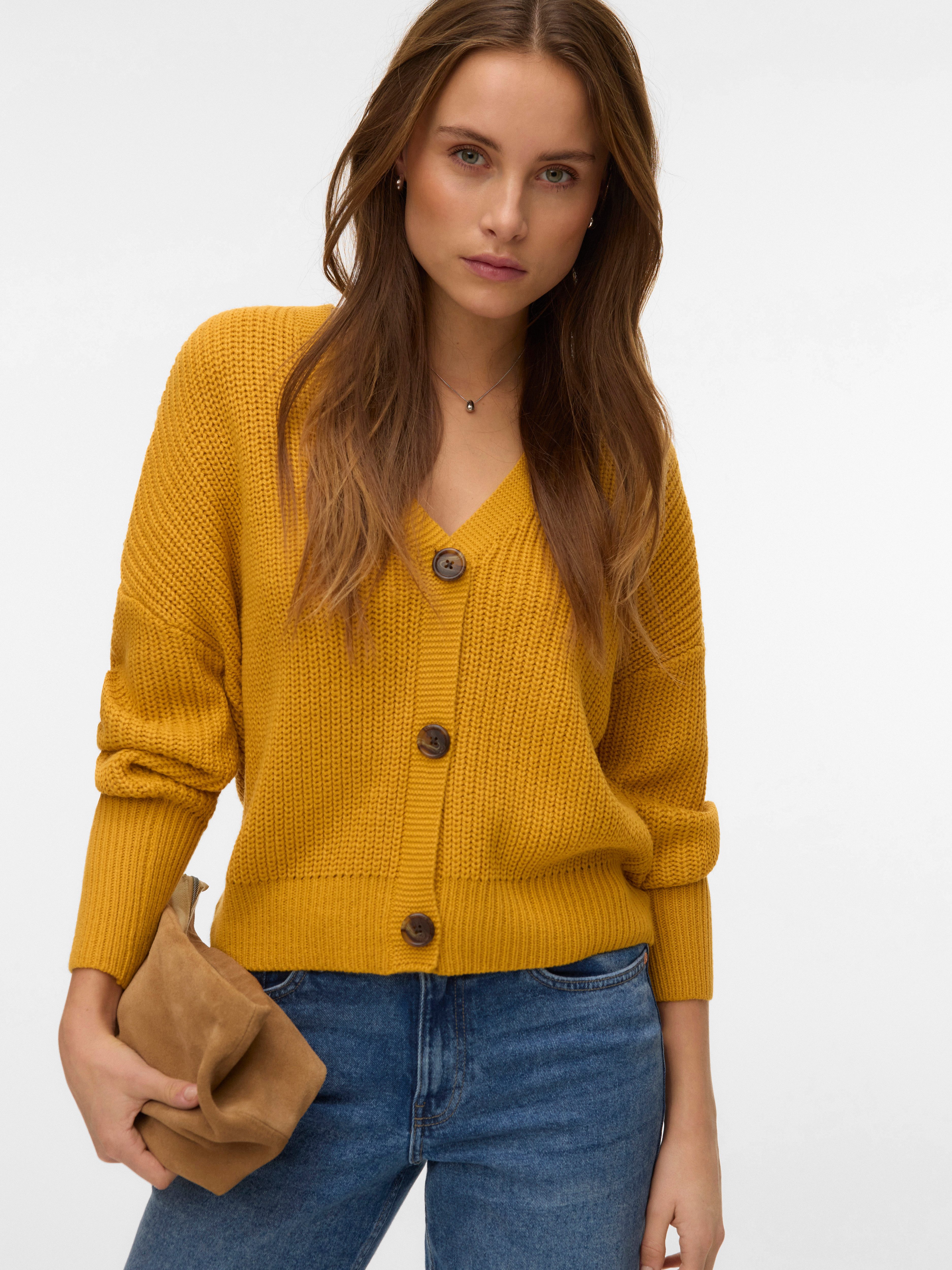 Vero Moda Strickjacke VMLEA LS V-NECK CUFF CARDIGAN NOOS Rippstrick günstig online kaufen