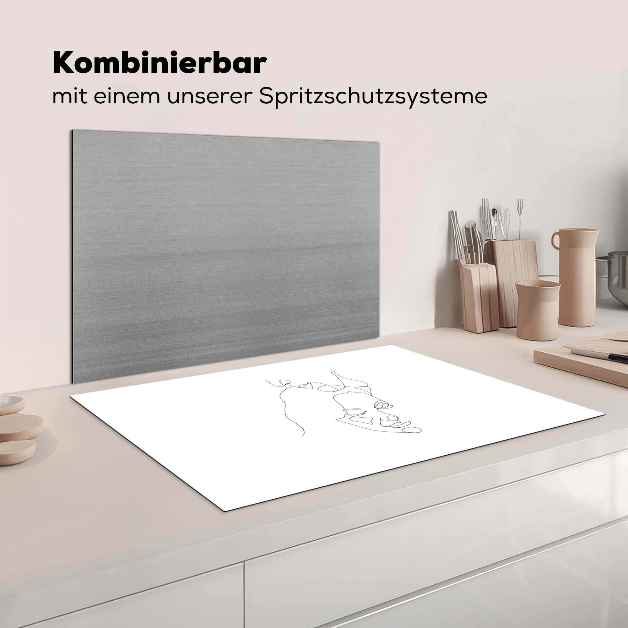 Partner Strichzeichnung, Ceranfeldabdeckung (1 für Vinyl, tlg), 81x52 Plüschtier - küche, MuchoWow cm, Herdblende-/Abdeckplatte Schutz Induktionskochfeld - die