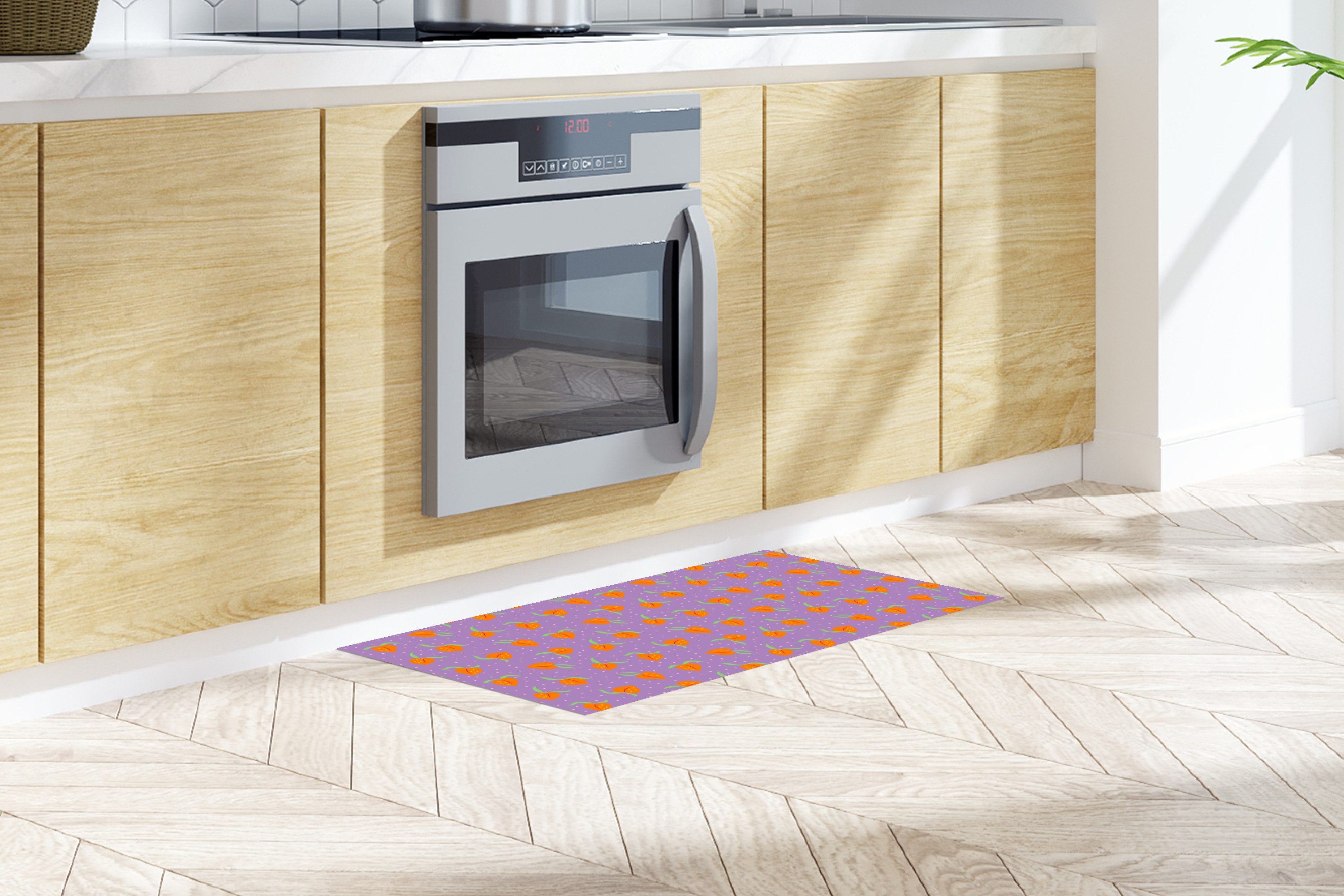 MuchoWow Küchenläufer Lila - Orange - Pfirsich, aus Kunststoff, Küchenteppich, Läufer für Küche, Rutschfest, Küchendeko, 120x50 cm