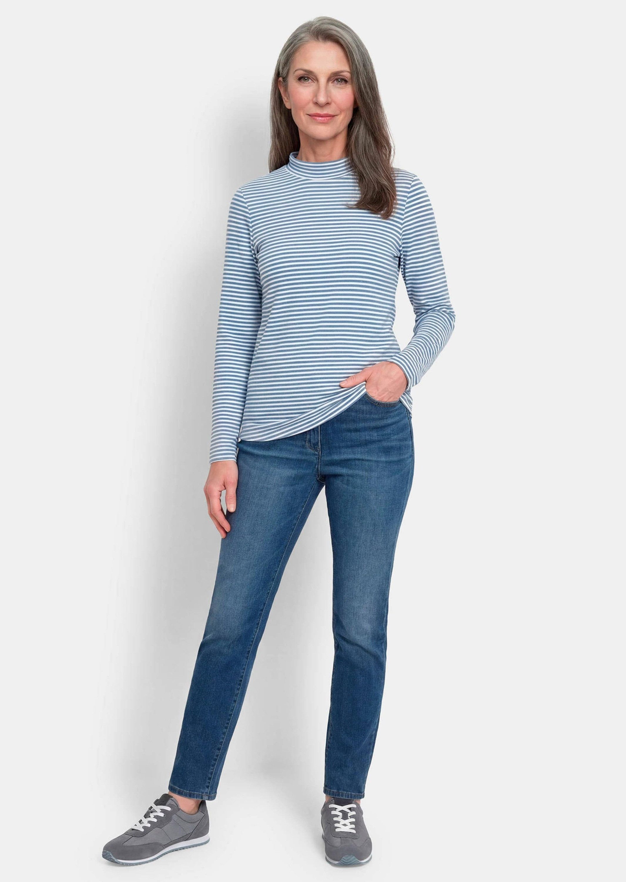 GOLDNER Langarmshirt Ringelshirt mit Stehkragen Basicshirt aus Baumwoll-Jersey, Langarm, Streifen