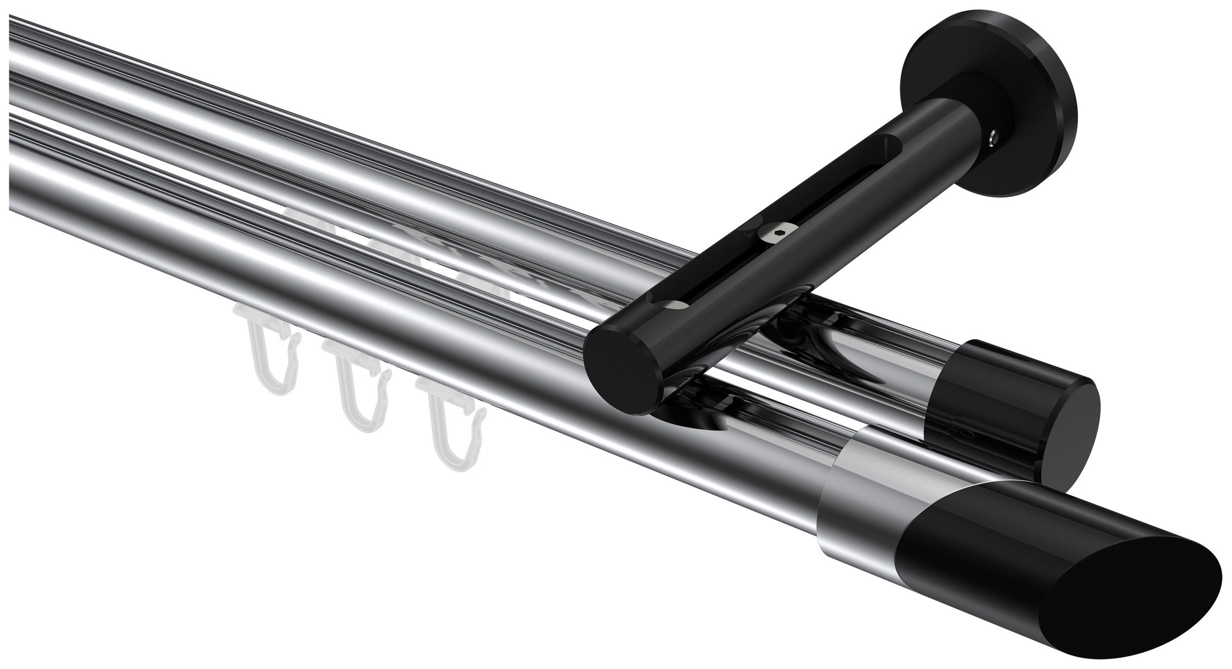 INTERDECO Innenlaufschiene Siteno Verano, Ø 20 mm, 2-läufig, Fixmaß, kürzbar, Wandmontage, Aluminium, Chrom / Schwarz / Bicolor