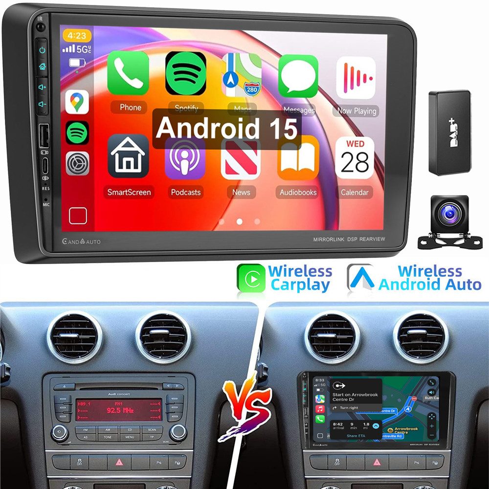ESSGOO 9" Für Audi A3 S3 RS3 8P 8V Android 15 Carplay Autoradio (RDS, Digitalradio (DAB), FM, AM)