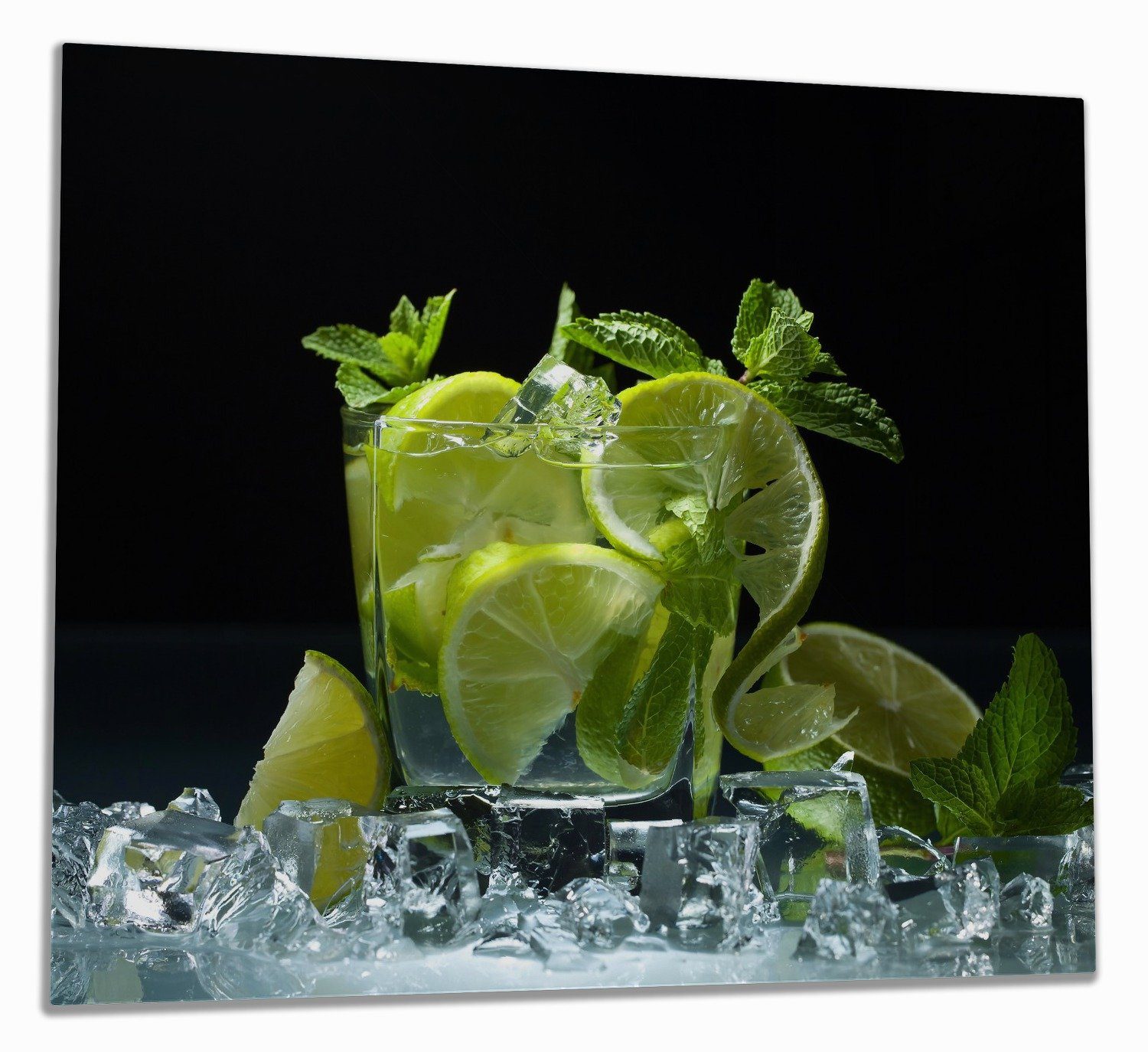 Wallario Herd-Abdeckplatte Mojito - Cocktail mit Limetten, Eis und Minze, ESG-Sicherheitsglas, (Glasplatte, 1 tlg., inkl. 5mm Noppen), verschiedene Größen