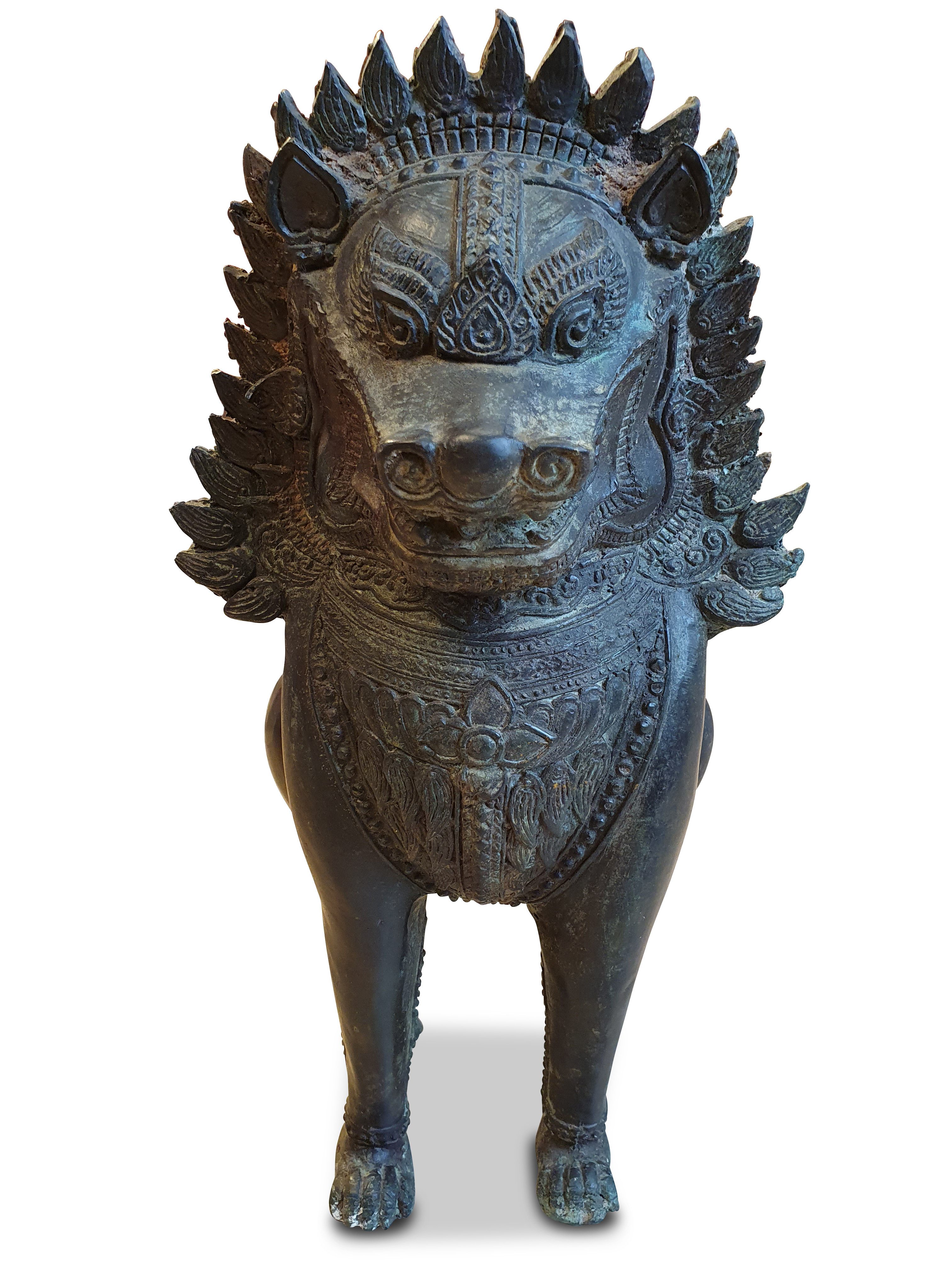 Kinaree Skulptur Bronze Statue Wächter Löwe, Bronze, Handgefertigt, Replika, Antik-Stil