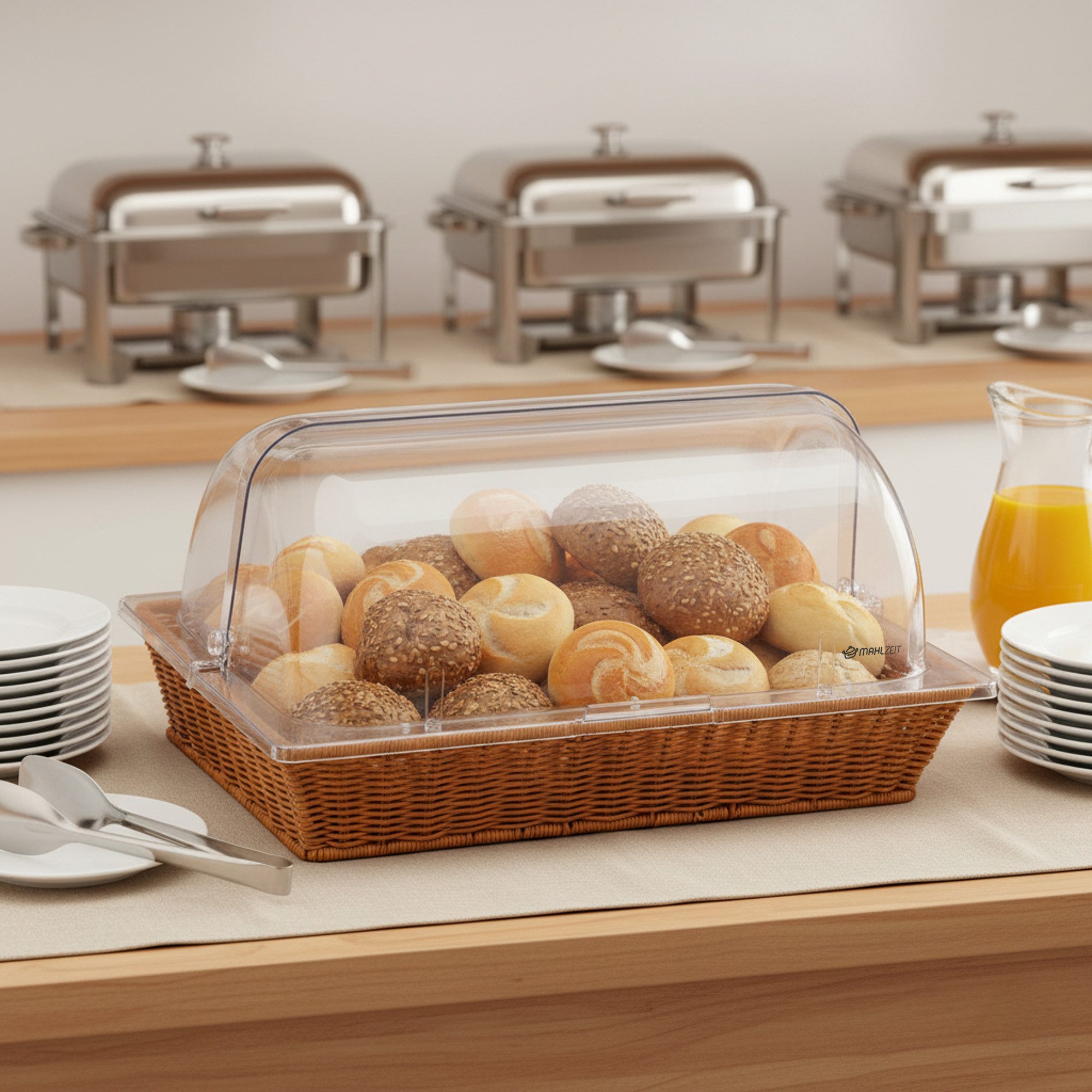 Mahlzeit Brotkorb Rattan, mit Rolltop-Deckel, 53,5 x 33 x 25 cm, geflochtener Korb, Kunststoff