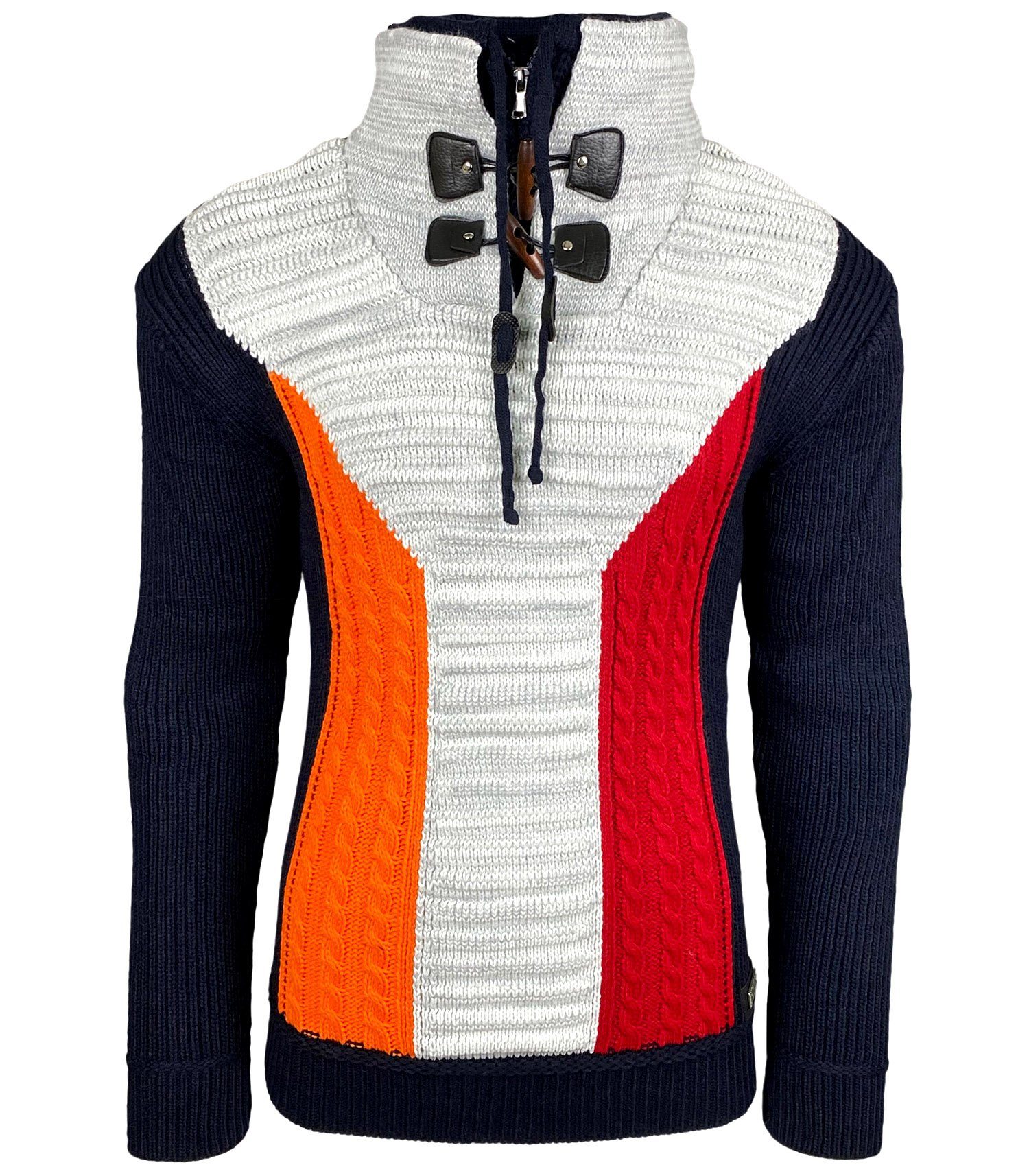 Strickpullover Baxboy Herren Grobstrick Pullover Doppeltem Stehkragen B-51113