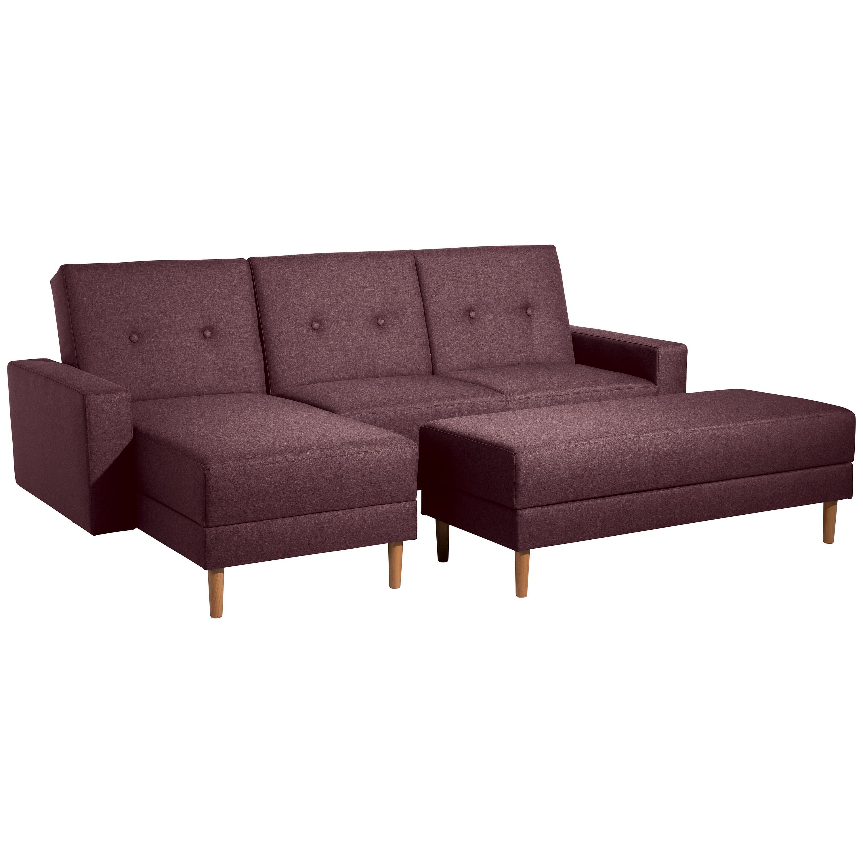 Max Winzer® Ecksofa Liegefläche Cool Ecksofa 170x200 burgund, Rückenlehne Funktionssofa 5-fach Stück, cm, ca. Schlafsofa Just 1 verstellbar Stauraumhocker