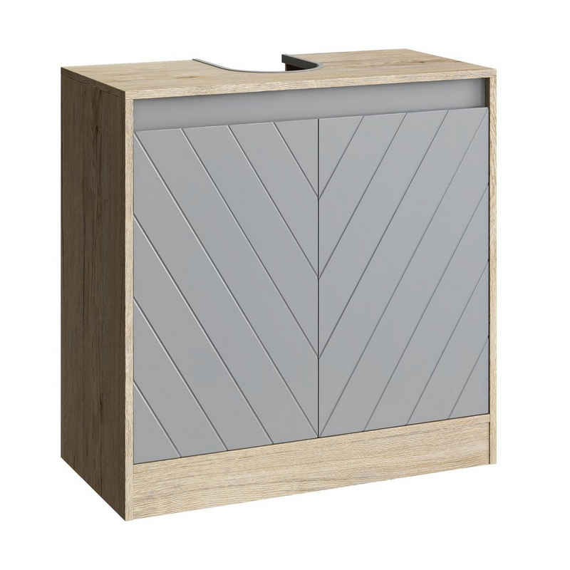 HOMECHO Waschbeckenunterschrank Badezimmerschrank mit Ablagen und Tür Unterschrank Badmöbel Eiche+Grau aus Holz für Badezimmer 60x30x60cm